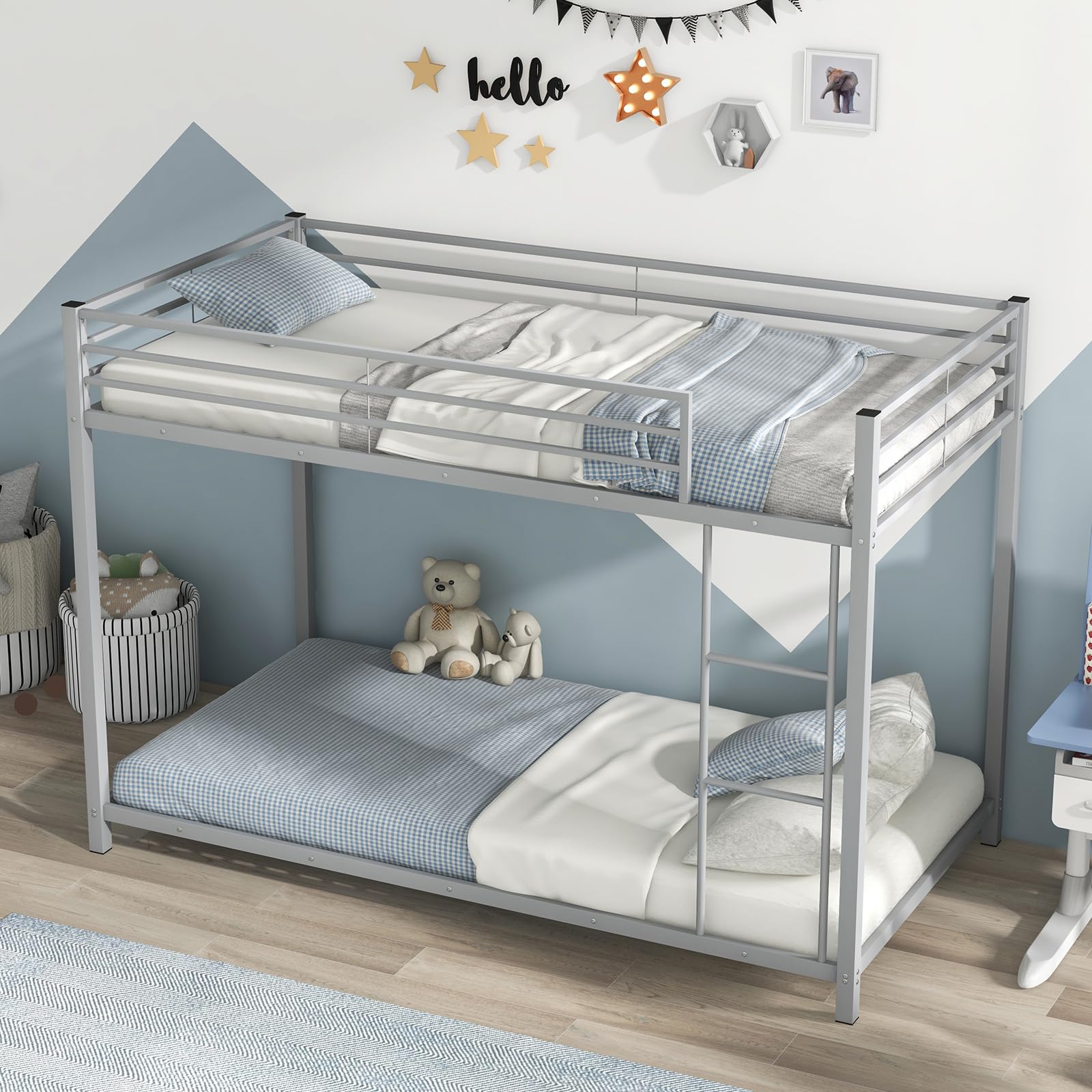 Metal Low Bunk Bed Twin Over Twin