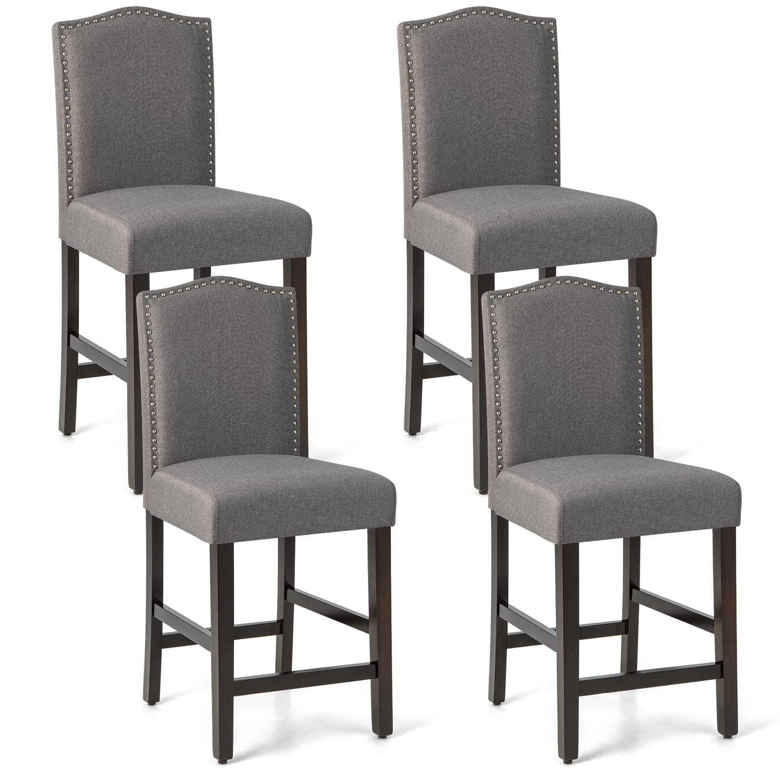 Bar Stools Set of 2/4, Counter Height Bar Dining Chairs with Rubber Wood Legs, Footrest