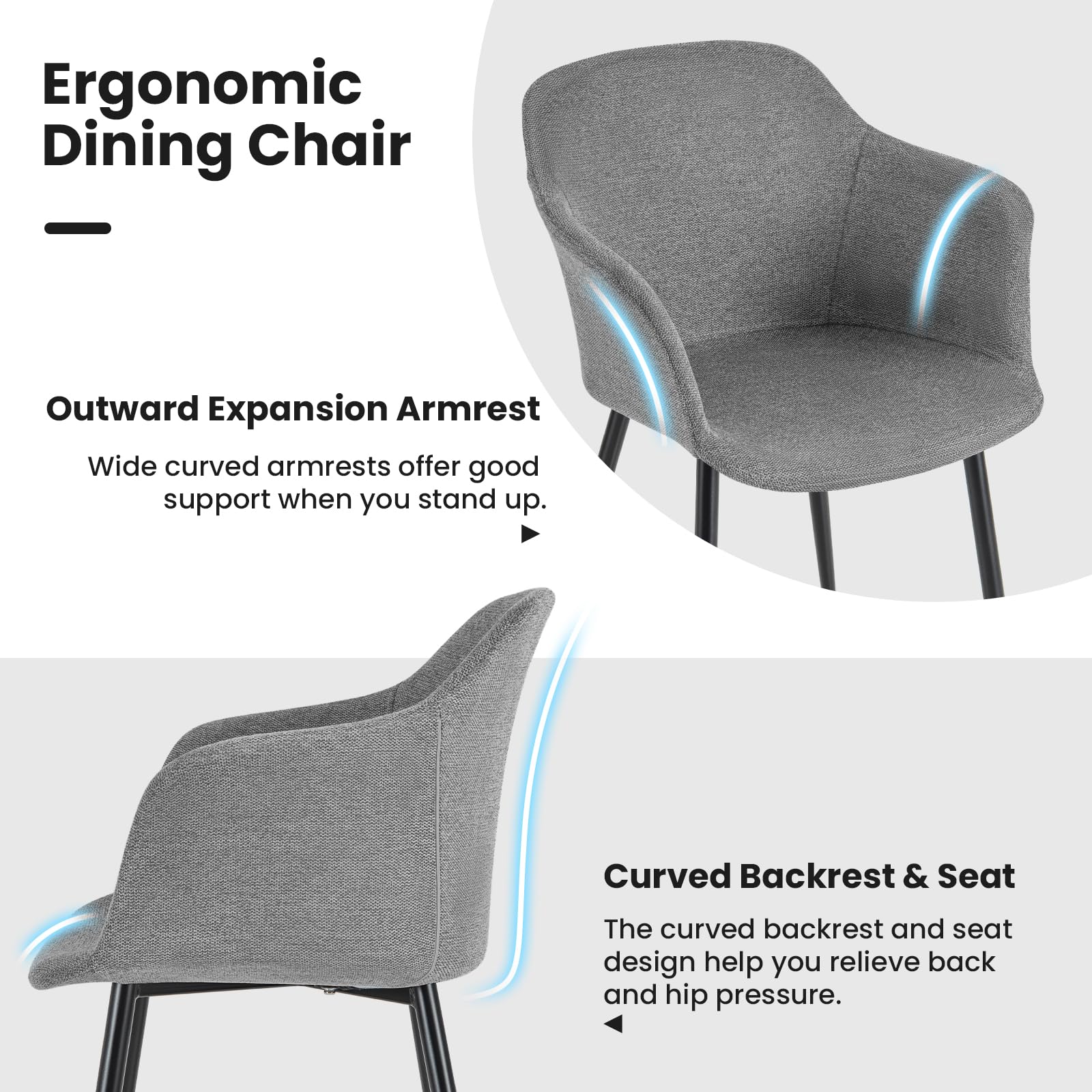 Dining Chairs Set of 2/4, Upholstered Kitchen Chairs with Arms, Dining Room Chairs with Metal Frame, 17"(D)x18"(W) Wide Seat