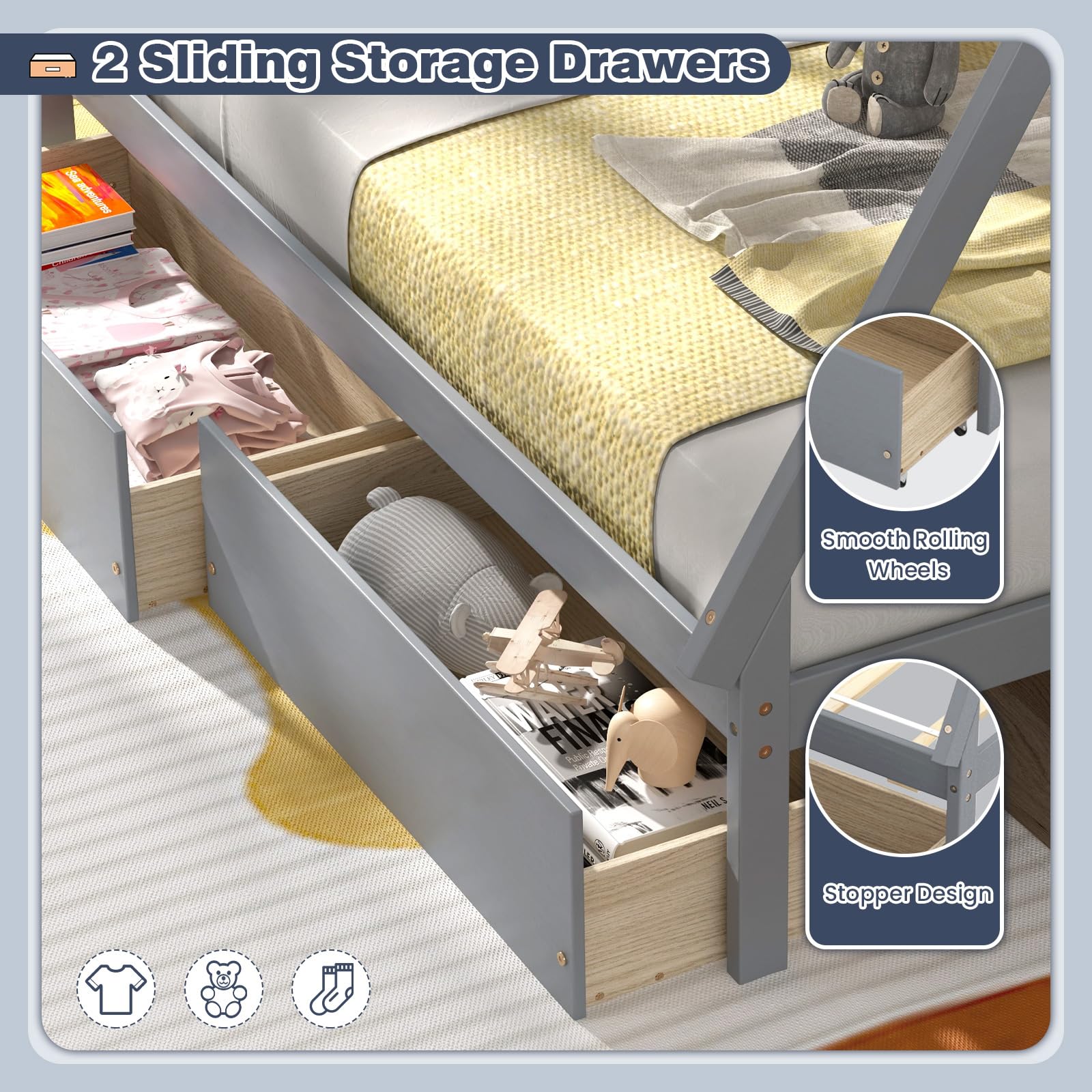 Twin Size House Bed with 2 Storage Drawers