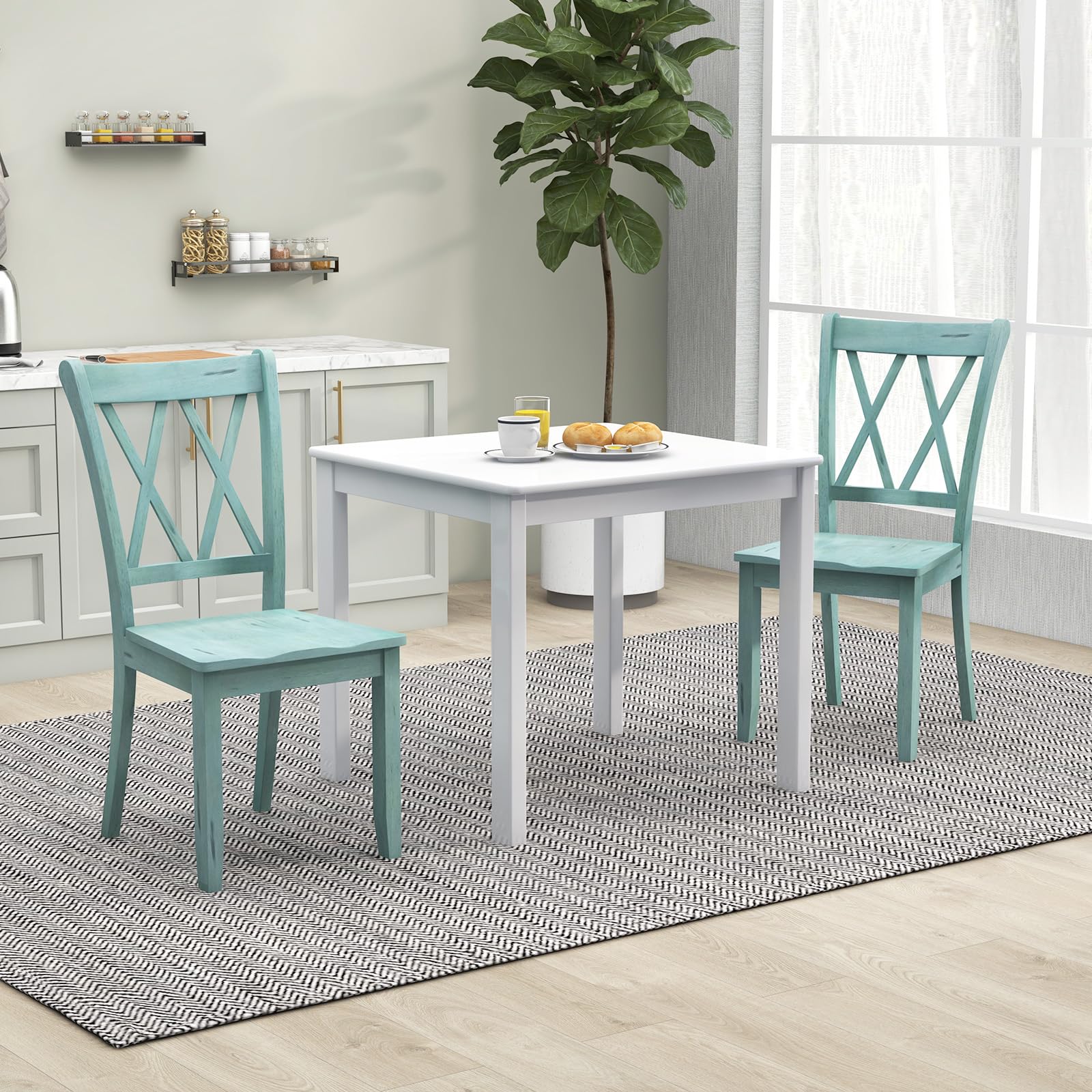 Set of 2/4 Dining Chairs, Rubber Wood Dining Room Chair, Farmhouse Dining Side Chairs