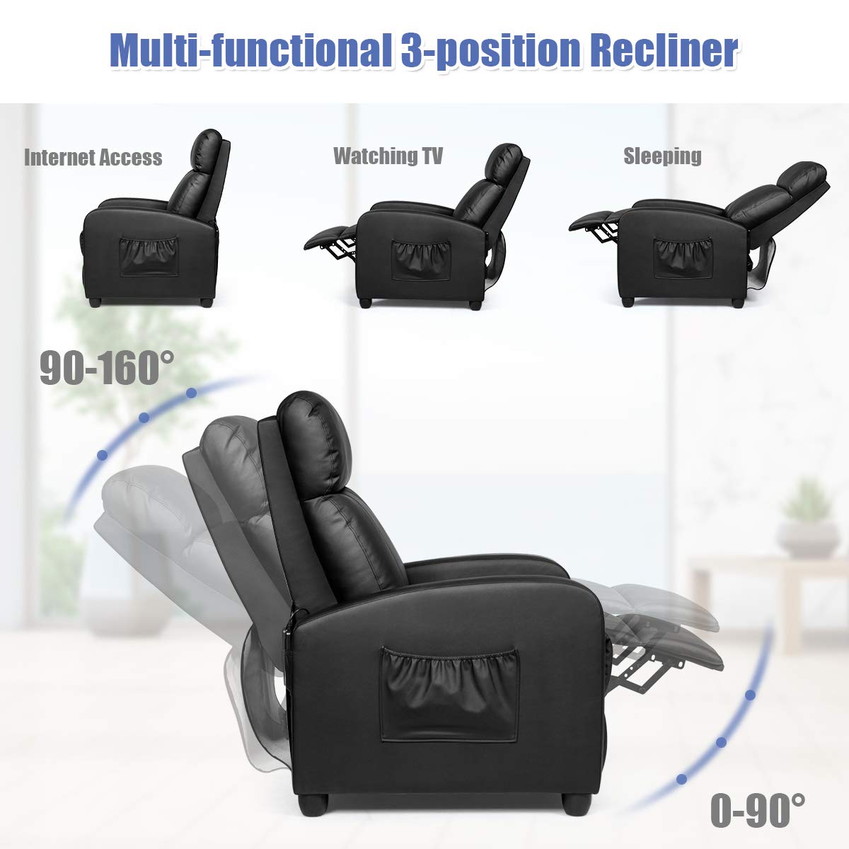 Recliner Chair for Living Room, Recliner Sofa Wingback Chair w/Massage Function