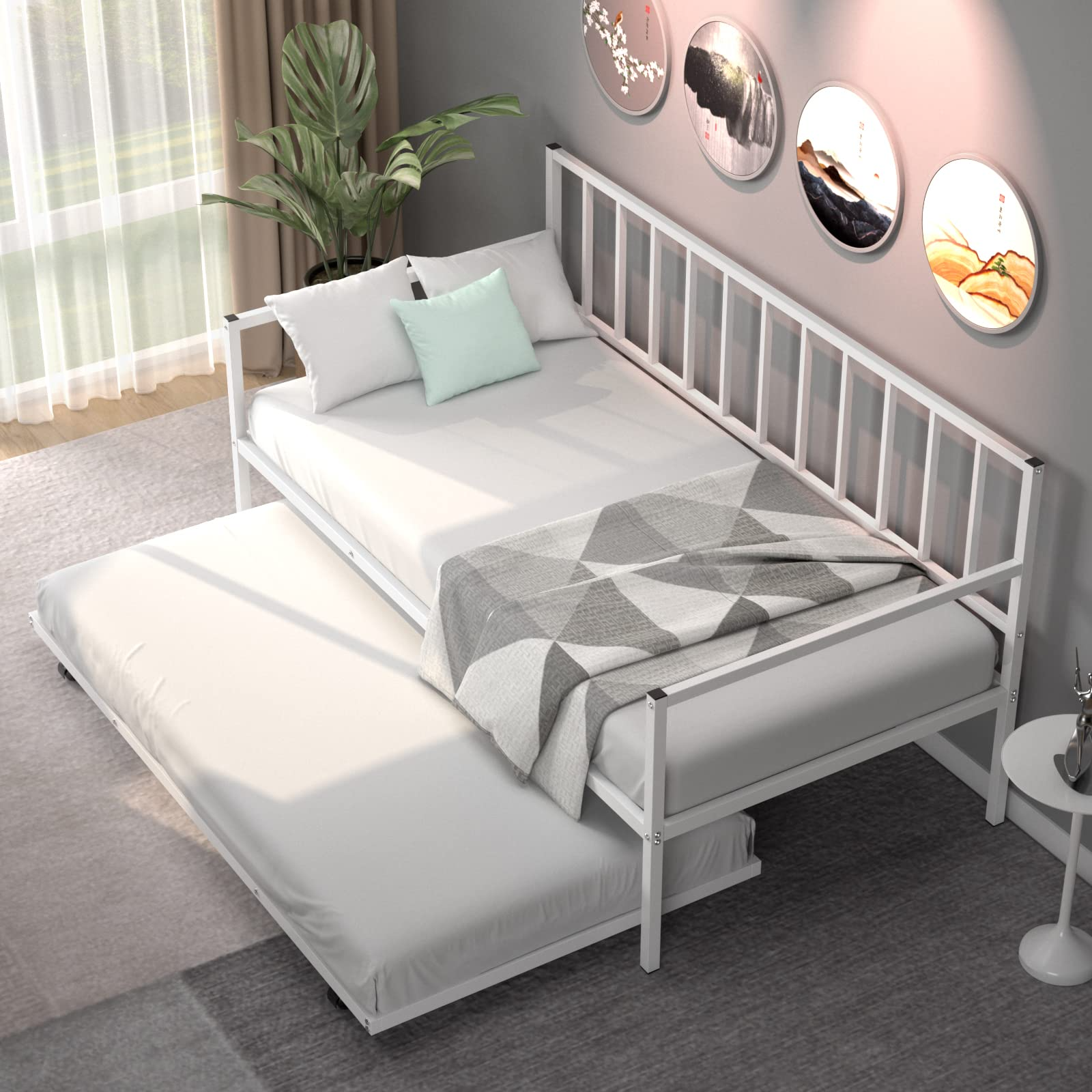 Metal Twin Size Daybed with Trundle
