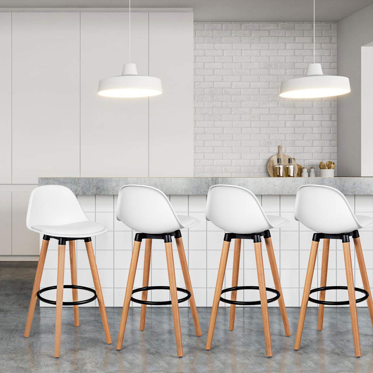 Bar Stools Set of 2/4, Modern Armless Kitchen Stool with Soft PU Leather Seat