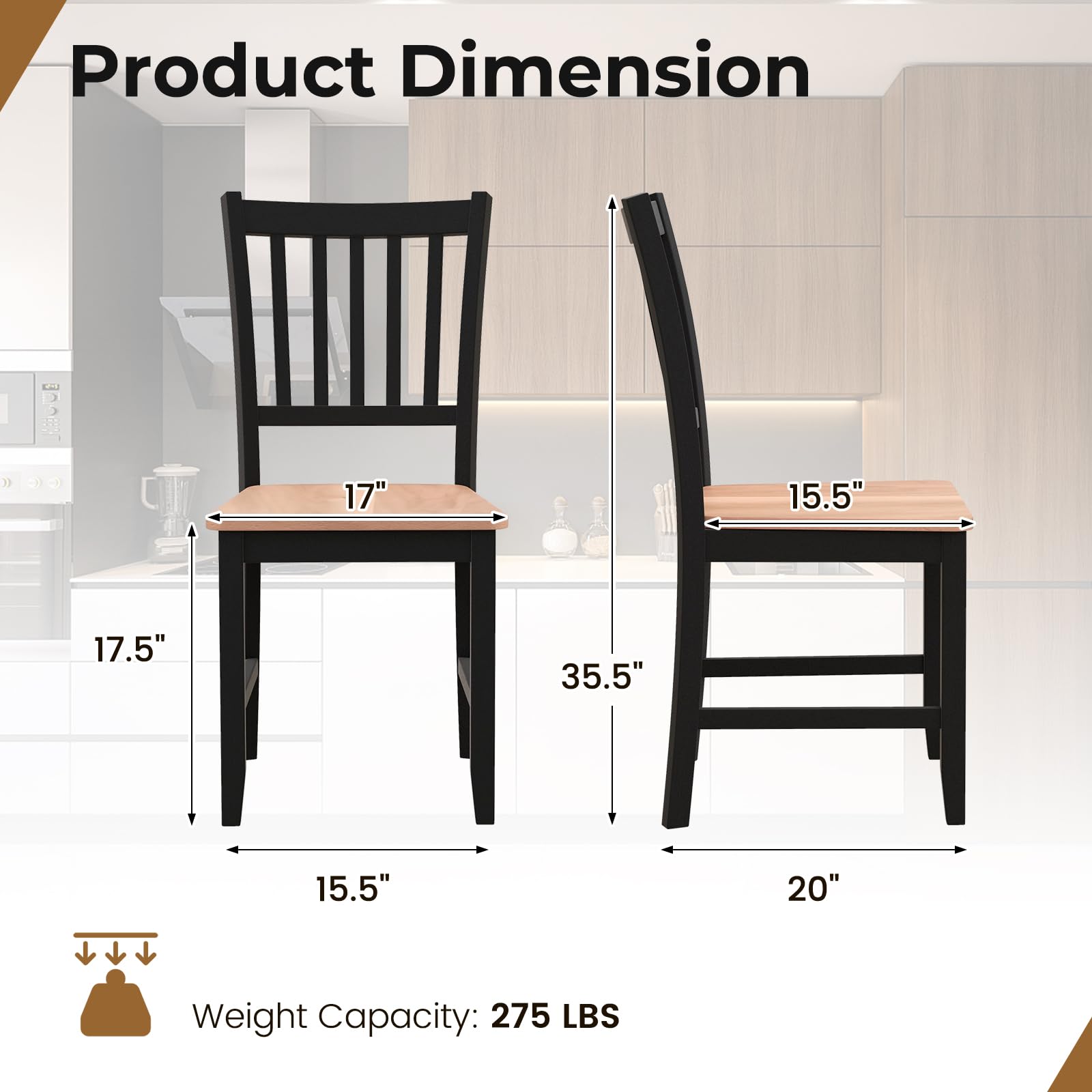 Wooden Dining Chairs Set of 4, Farmhouse Kitchen Chair with Rubber Wood Legs, Slat Back