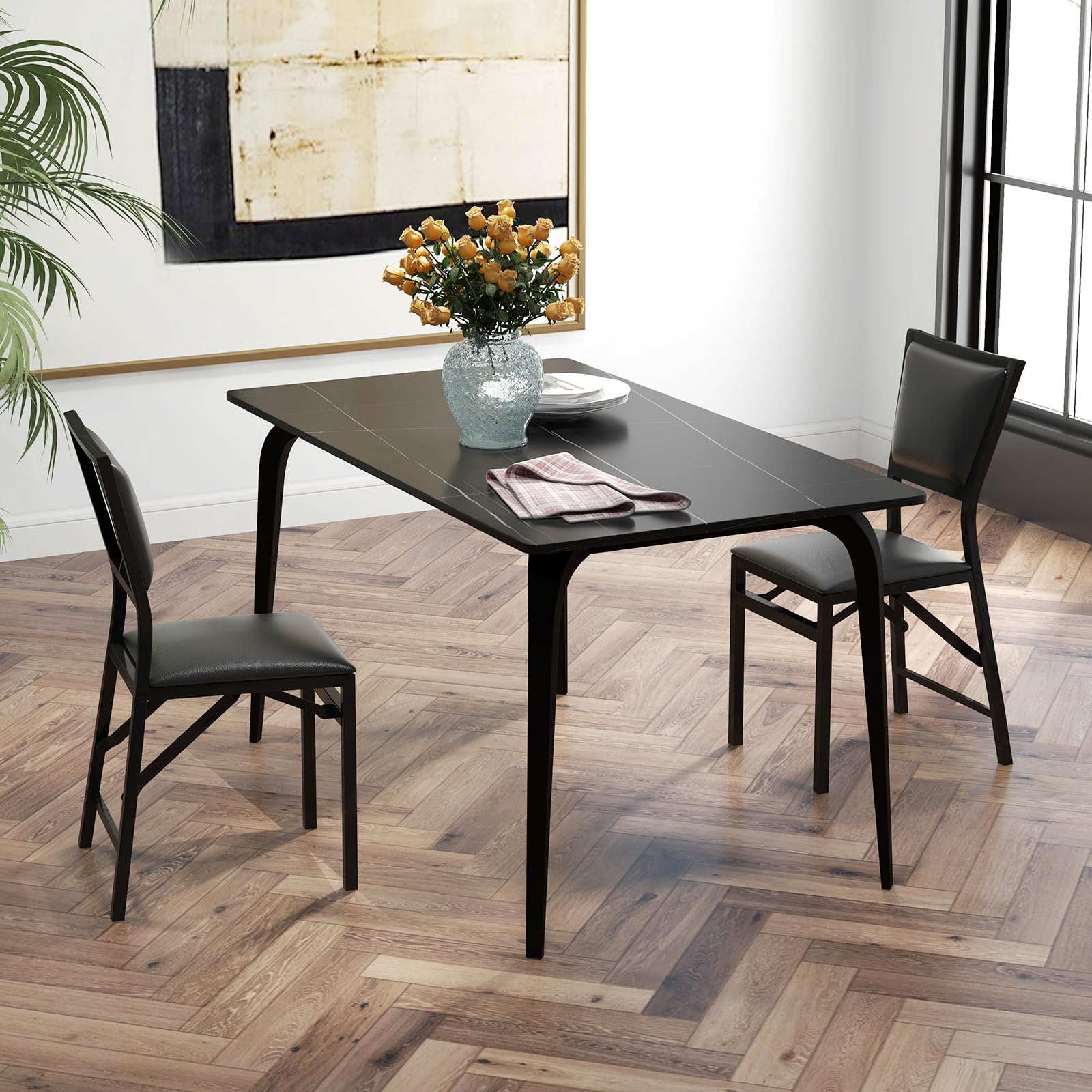 Folding Dining Chairs Set of 2/4 with Padded Seats, Sturdy Metal Frame