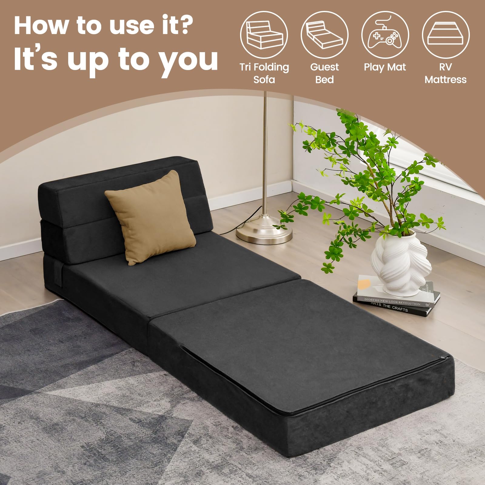 Folding Floor Sofa Bed, Convertible Sleeper Chair Bed