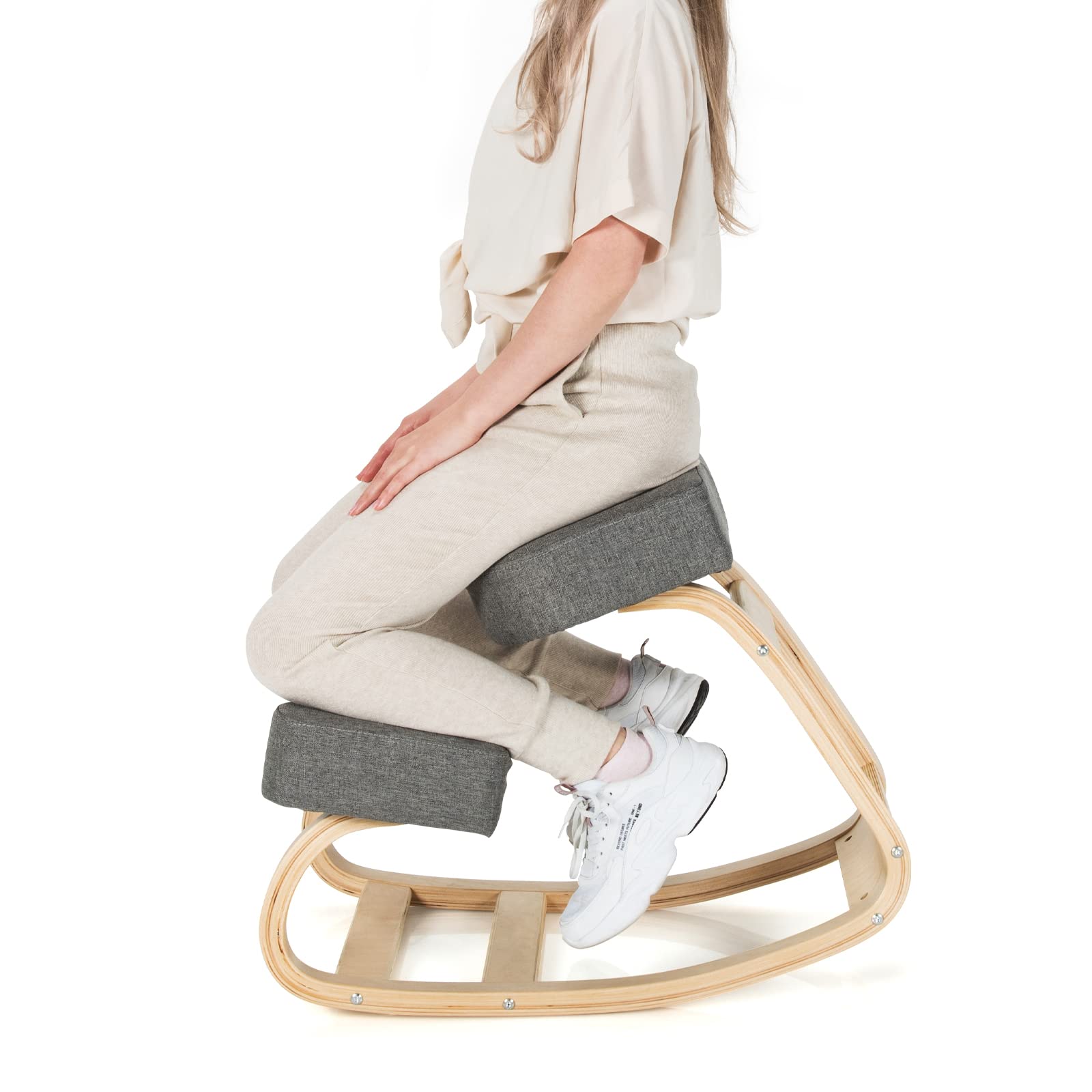 Kneeling Chair, Wood Posture Chair, Max Load 330 Lbs, Rocking Knee Chair with Soft Cushion