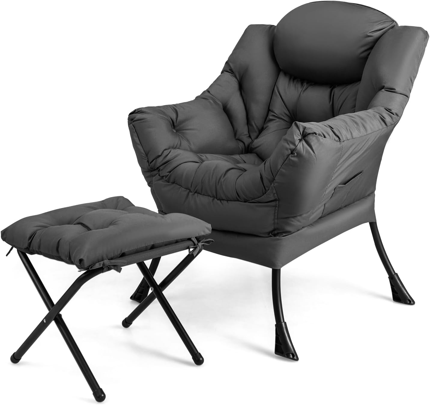 Lazy Sofa Chair with Ottoman, Upholstered Leisure Lounge Armchair with Folding Footrest, Side Storage Pocket