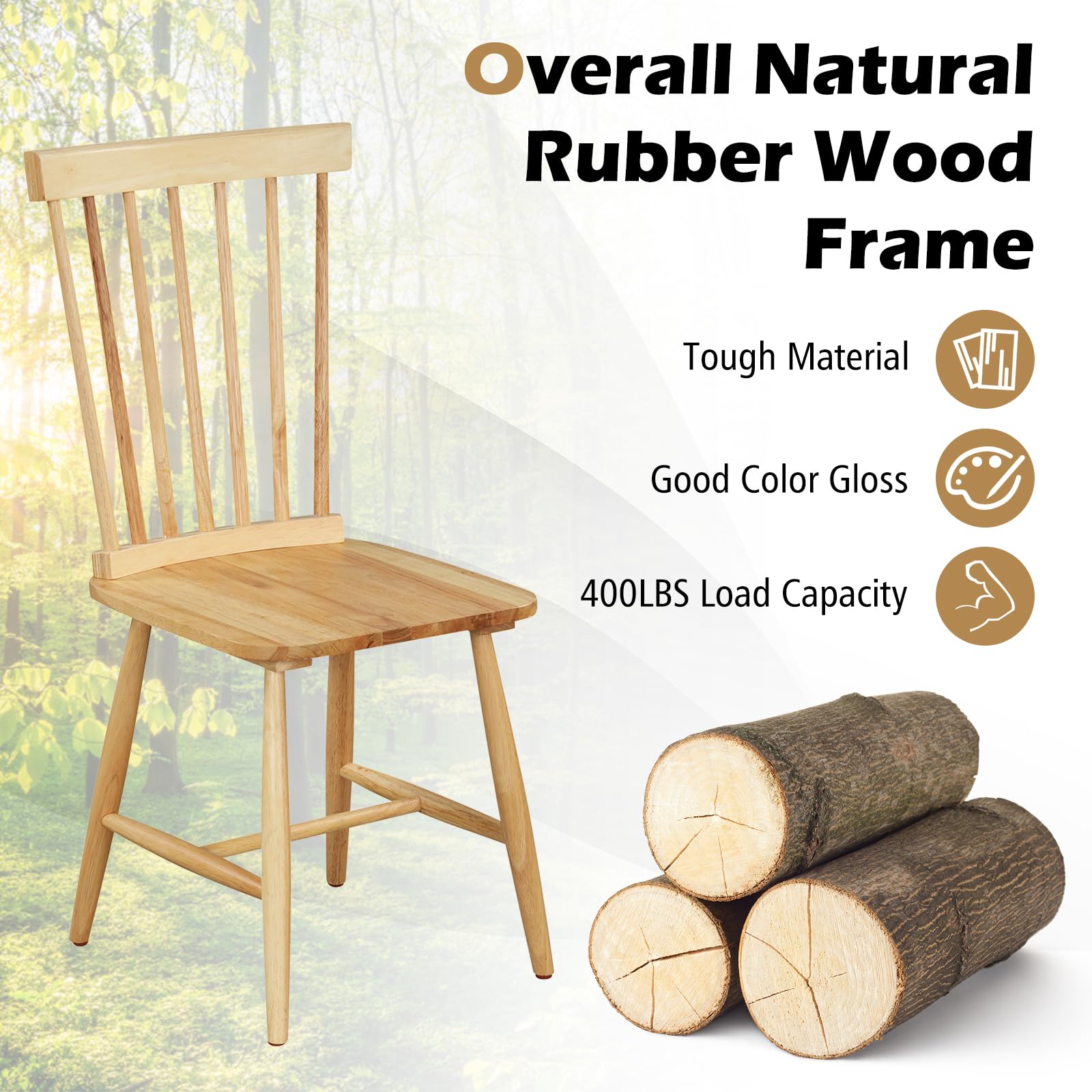 Wood Dining Chairs Set of 2/4, Solid Wood Windsor Dining Chair with Wide Seat