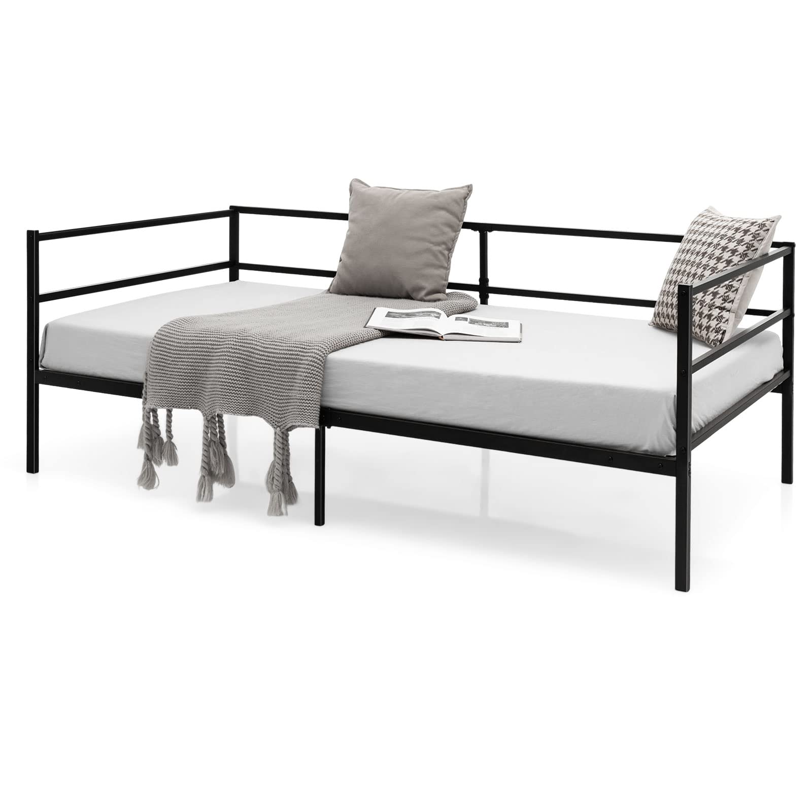 Twin Size Metal Daybed Frame, Heavy-Duty Steel Slats Support Sofa Bed