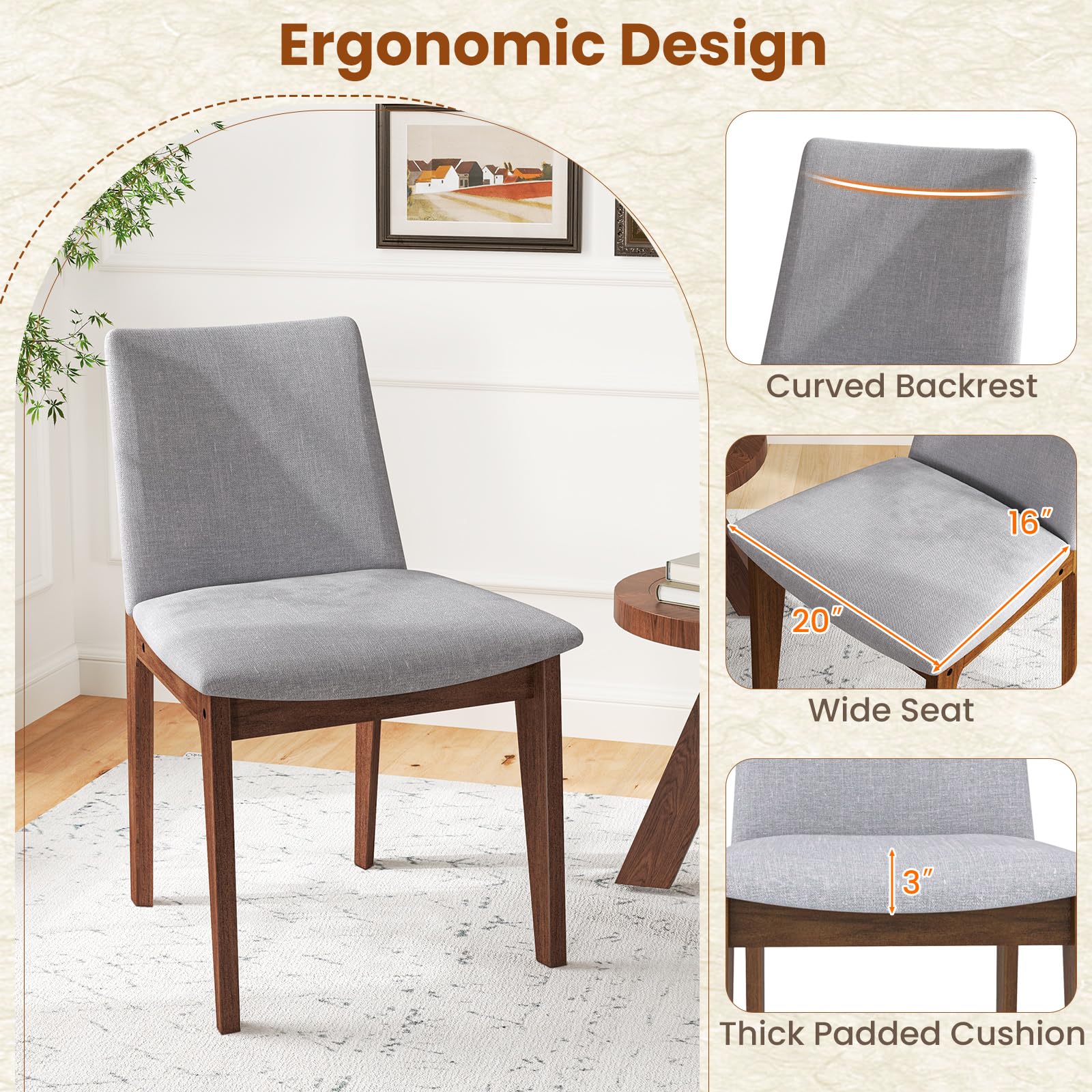 Upholstered Dining Chairs Set of 2/4 with Rubber Wood Frame, Padded Cushions, High Curved Back