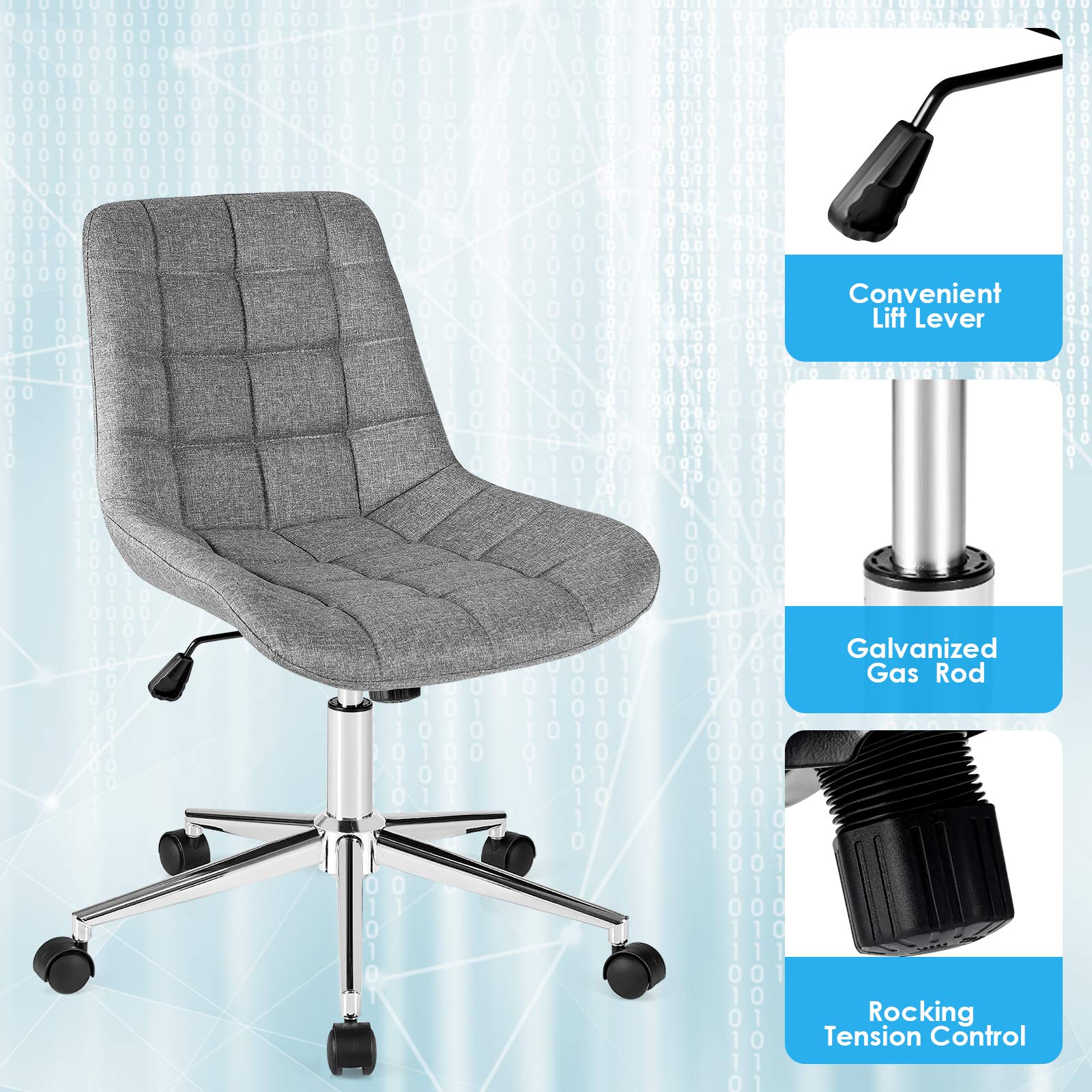 Modern Home Office Chair, Fabric Armless Leisure Chair w/Stable Metal Base and Rocking Function