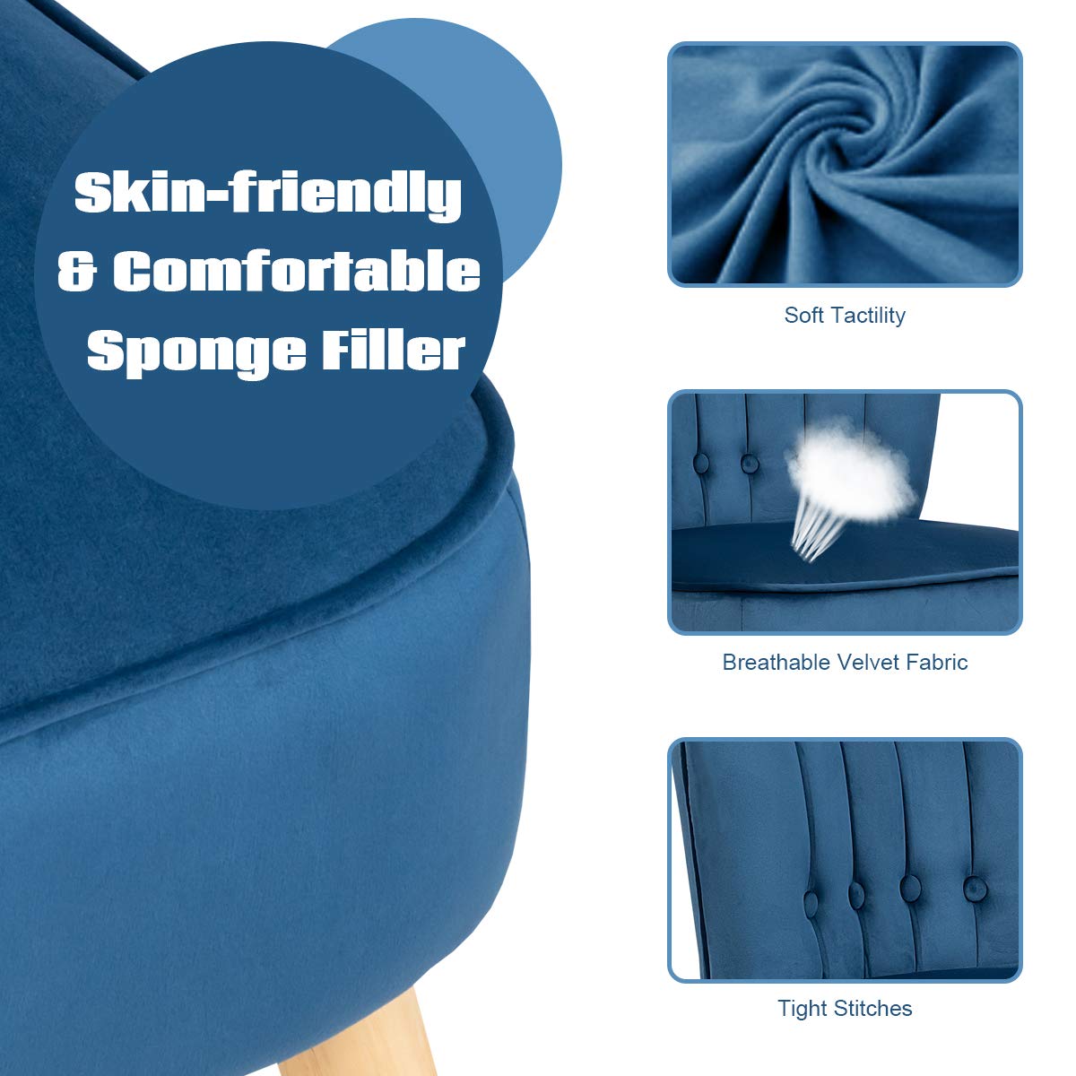 Modern Accent Chair Ottoman Set, Armless Slipper Sofa Chair with Footstool