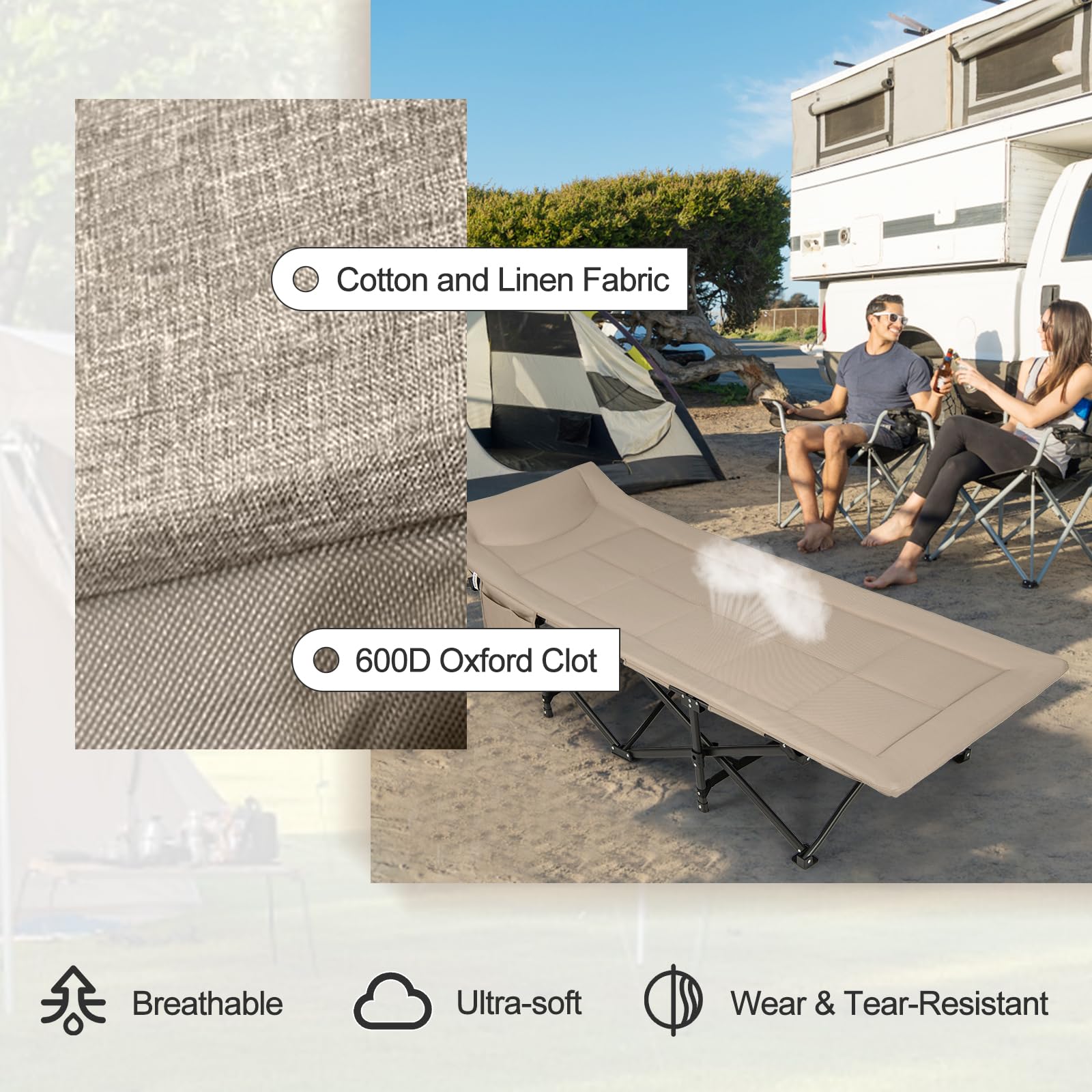 Camping Cot for Adults, Portable Folding Bed for Sleeping with Pad & Pillow Lightweight Tent Cot with Carry Bag