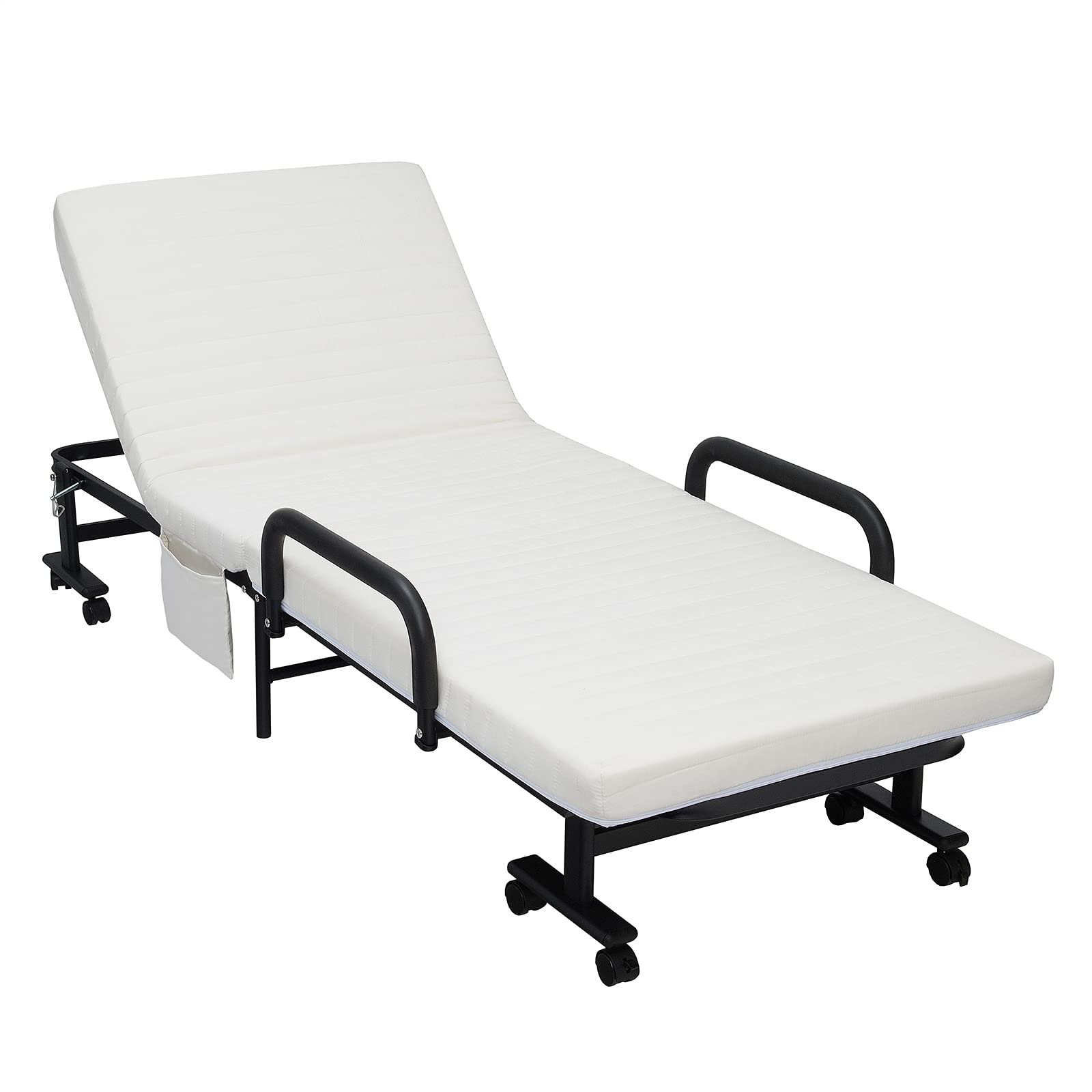 Portable Guest Bed with 6 Positions Adjustable Backrest & Side Storage Pocket
