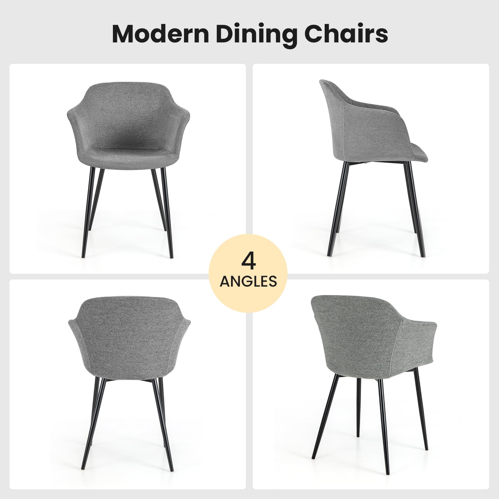Dining Chairs Set of 2/4, Upholstered Kitchen Chairs with Arms, Dining Room Chairs with Metal Frame, 17"(D)x18"(W) Wide Seat