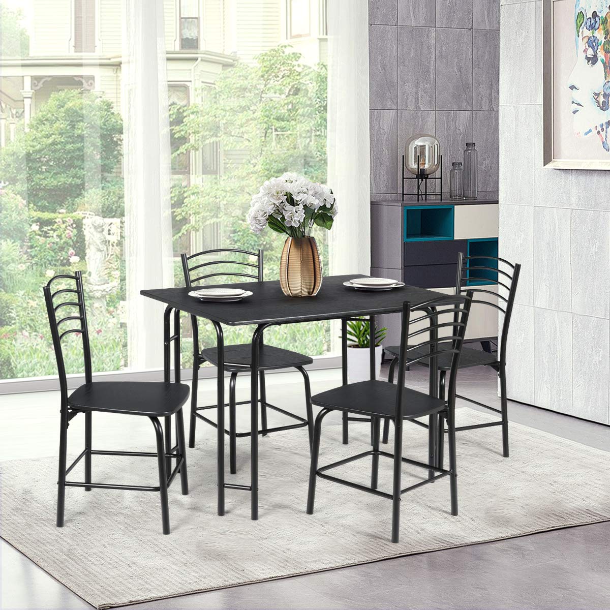 5 Piece Dining Set, Home Kitchen Table and 4 Chairs with Metal Legs