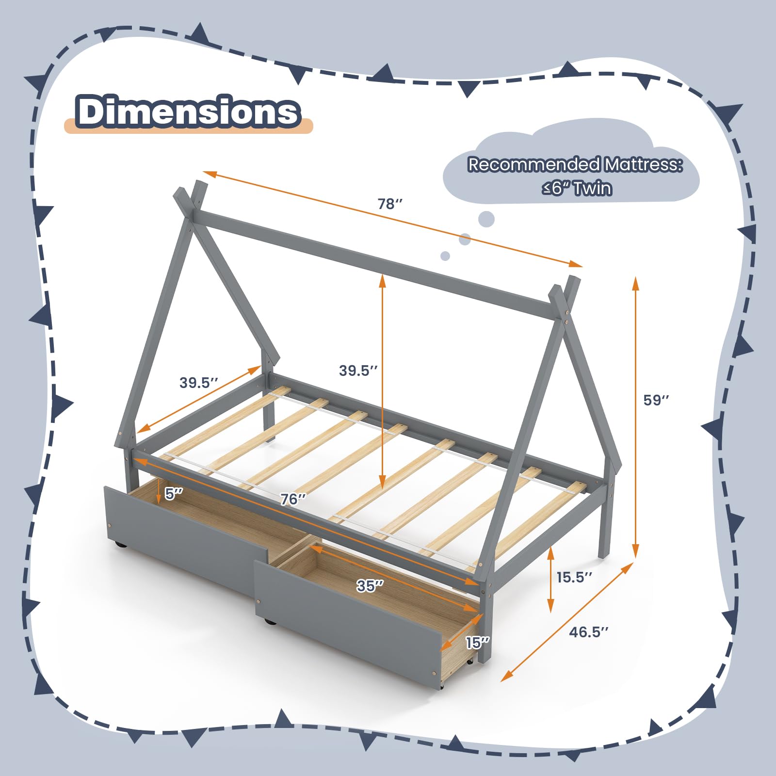 Twin Size House Bed with 2 Storage Drawers
