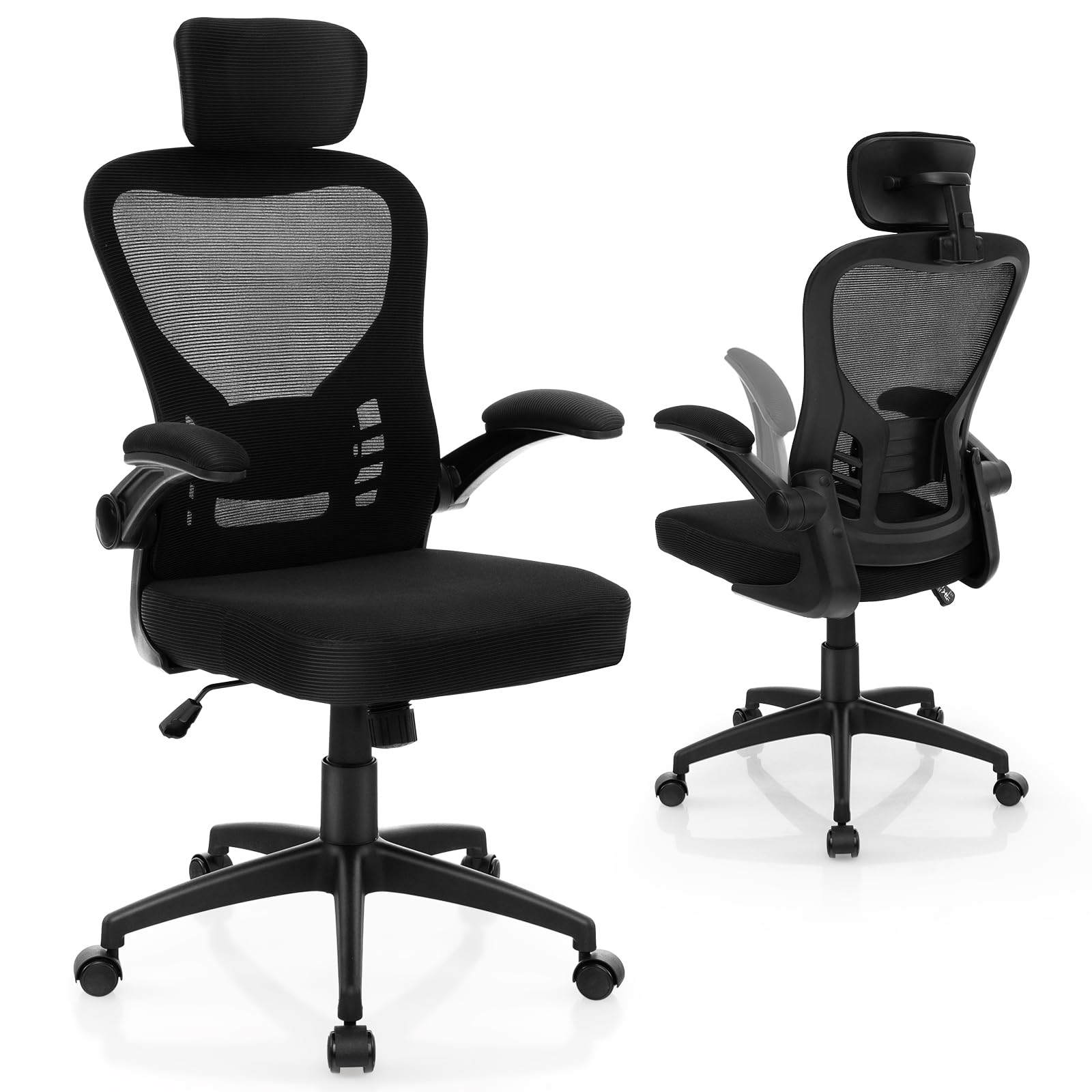 Ergonomic Mesh Office Chair, Home Office Desk Chair with Adjustable Headrest and Lumbar Support