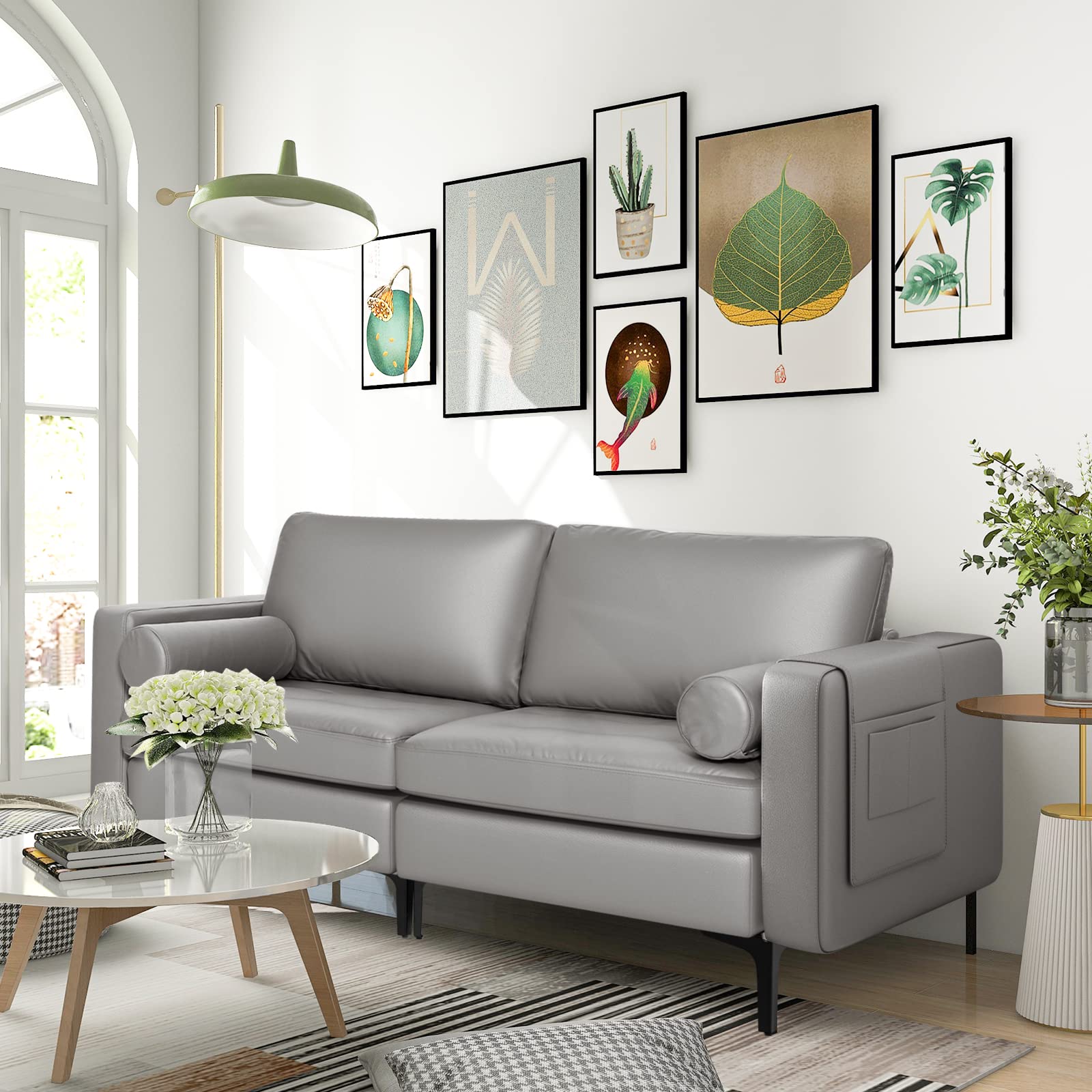 Modern Accent Sofa w/Comfy Cushion Bolster for Bedroom Reception Room