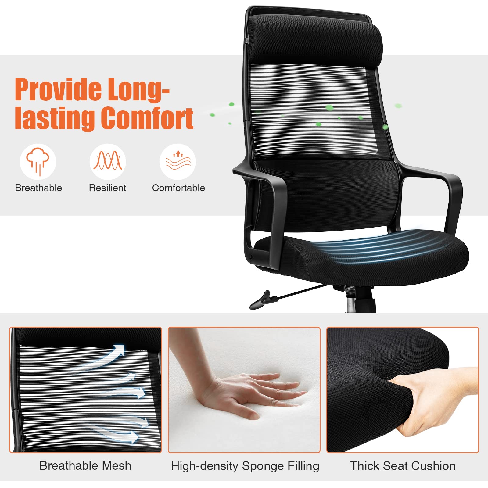 High Back Mesh Heating Headrest and Lumbar Support Armrest, Ergonomic Computer, Executive Task Home Office Desk Chairs