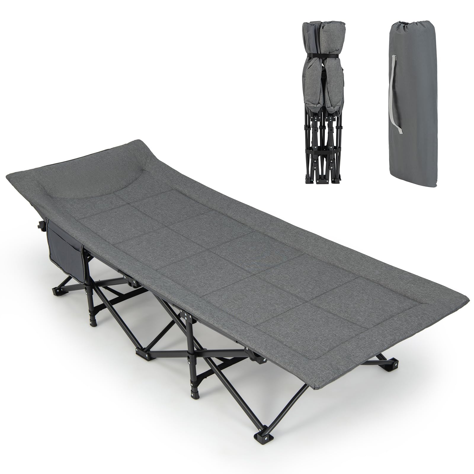Camping Cot for Adults, Portable Folding Bed for Sleeping with Pad & Pillow Lightweight Tent Cot with Carry Bag