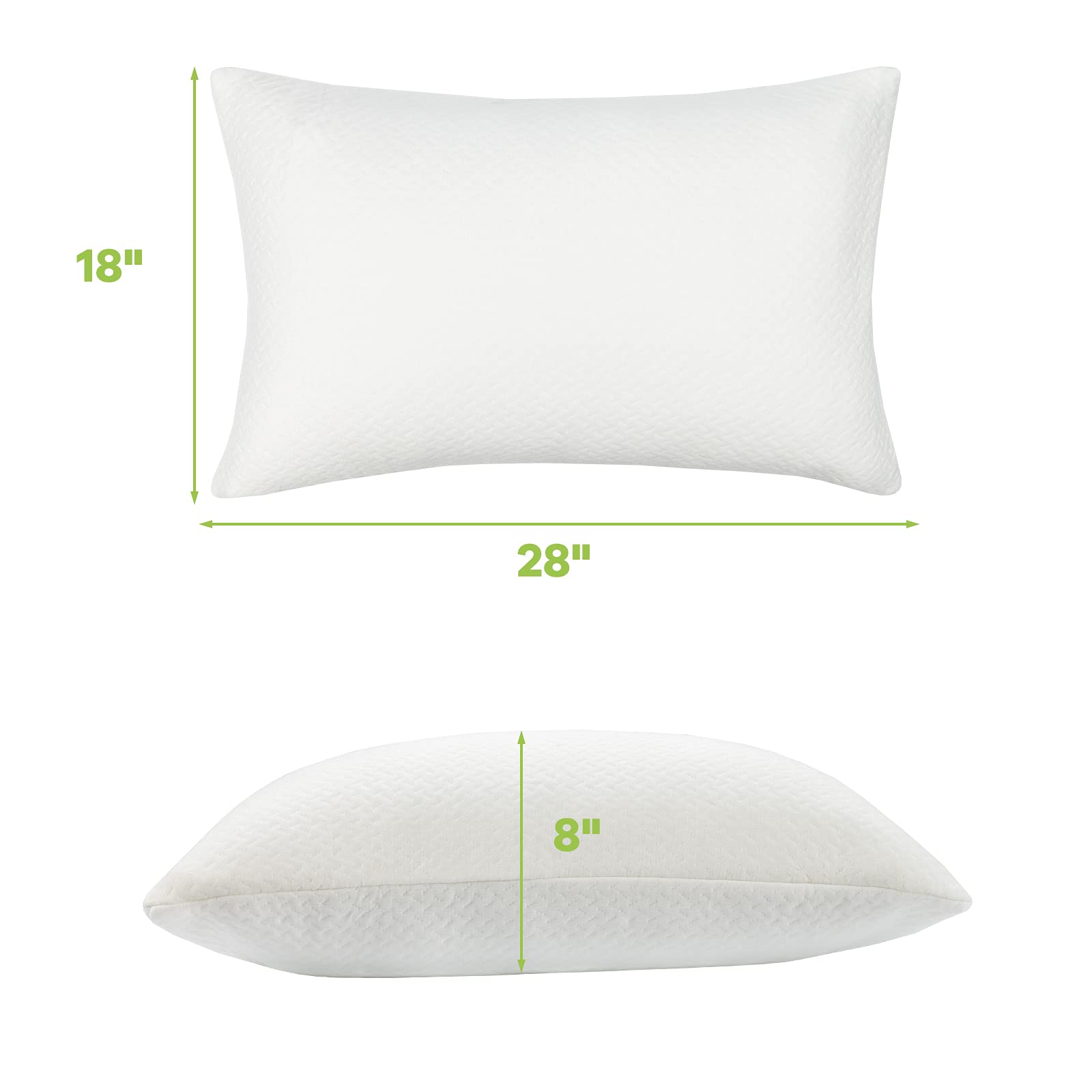2 Pack Shredded Memory Foam Pillows with Zippered Washable Case Cover