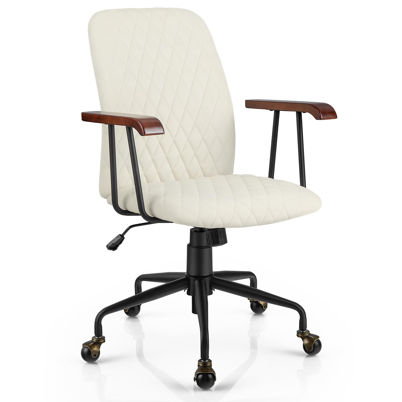 Home Office Desk Chair, Vintage Adjustable Swivel Rolling Chair with Copper Wheels & Armrest