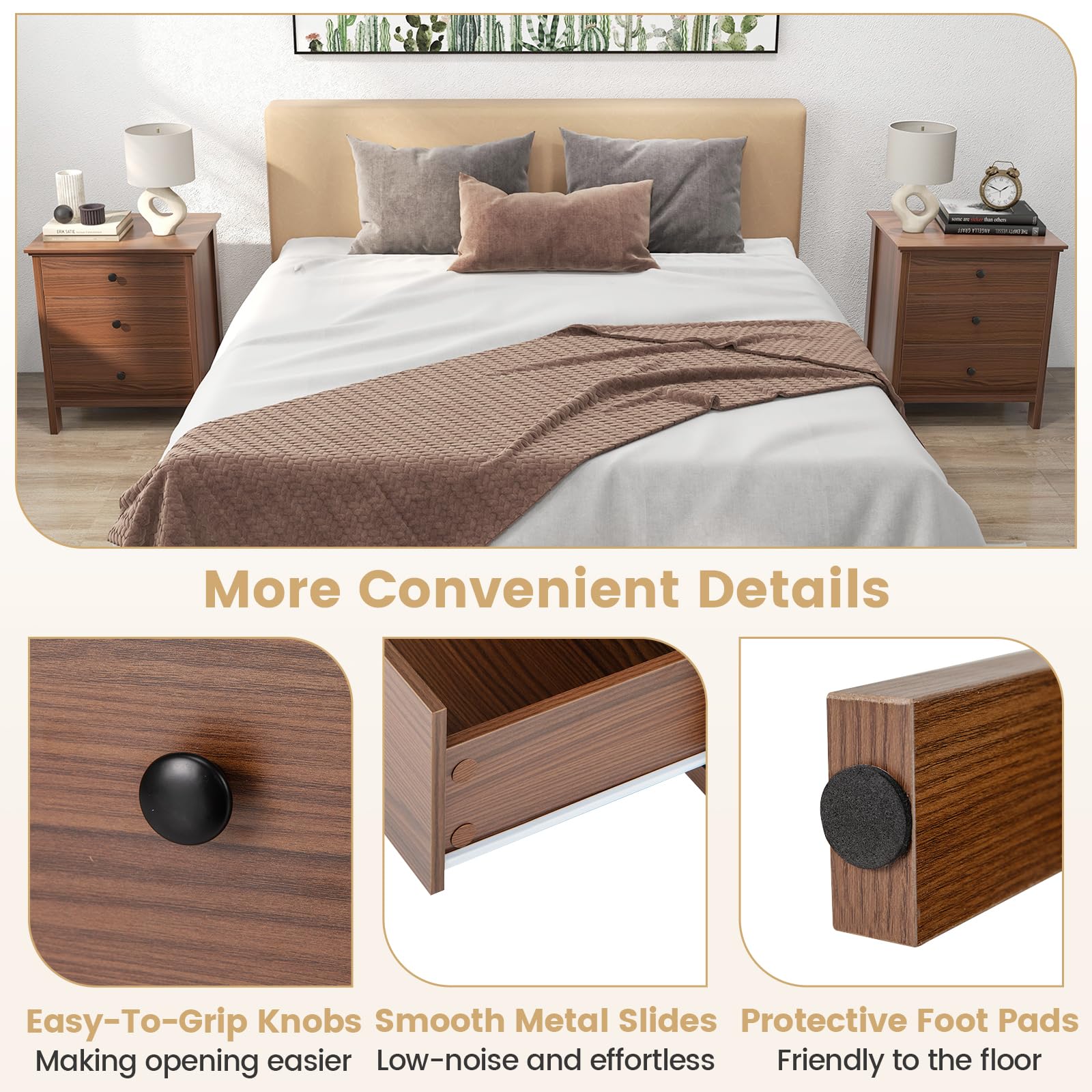 3 Drawers Nightstand Set of 1/2