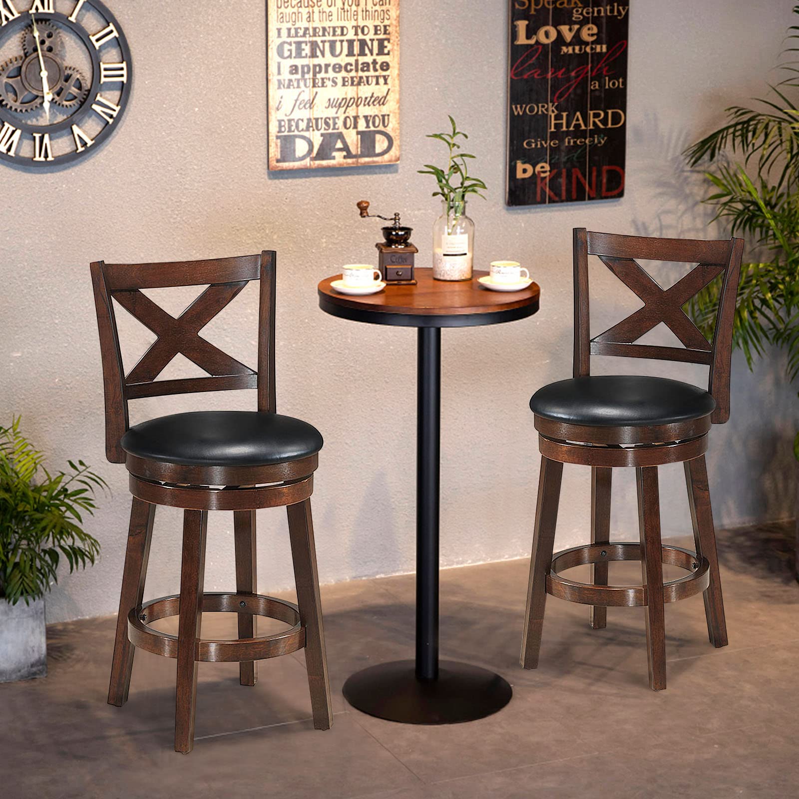 Bar Stools, Counter Height Dining Chair, Fabric Upholstered 360 Degree Swivel, PVC Cushioned Seat
