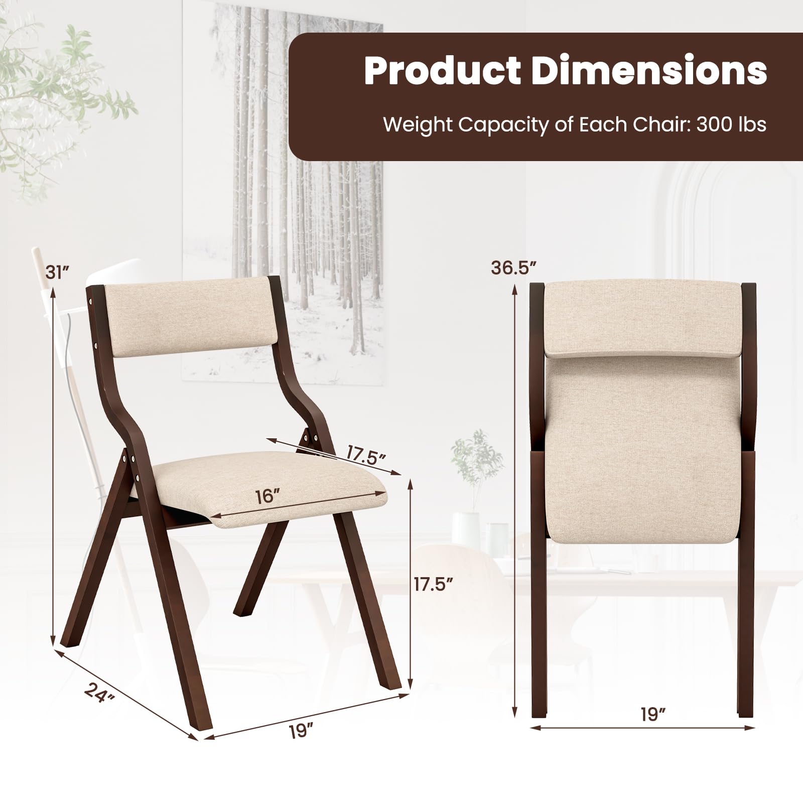 Folding Dining Chairs Set of 2/4, Foldable Chairs with Padded Seat and Solid Wood Frame
