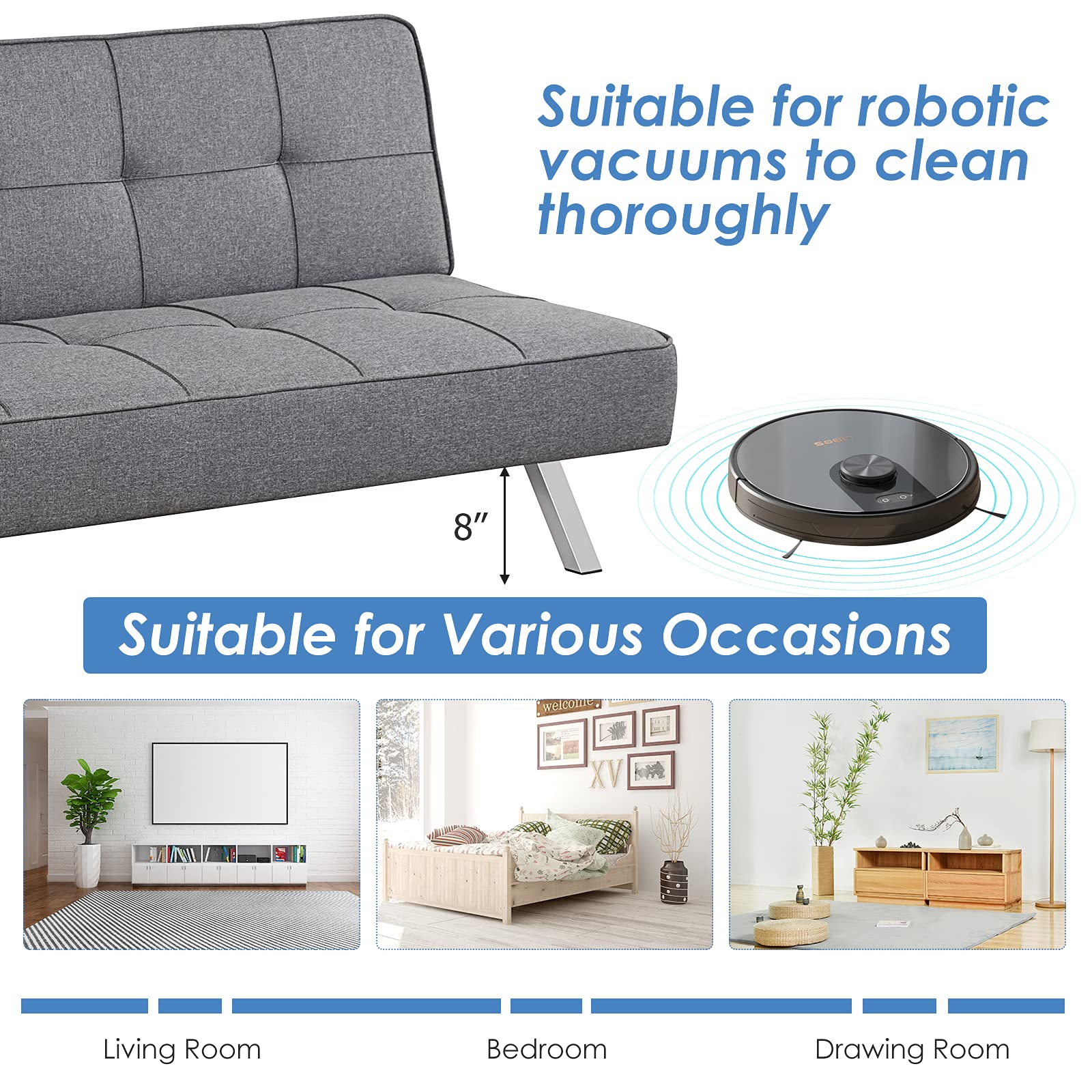 3 Seater Convertible Sofa Bed with 3 Adjustable Angles