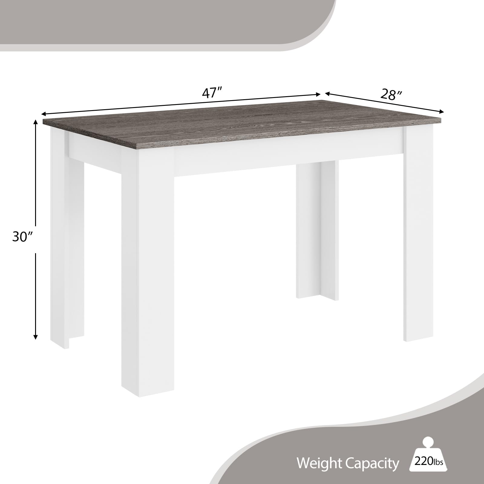 Wooden Dining Table, Modern Kitchen Table for 4, 47" L x 28" W x 30" H