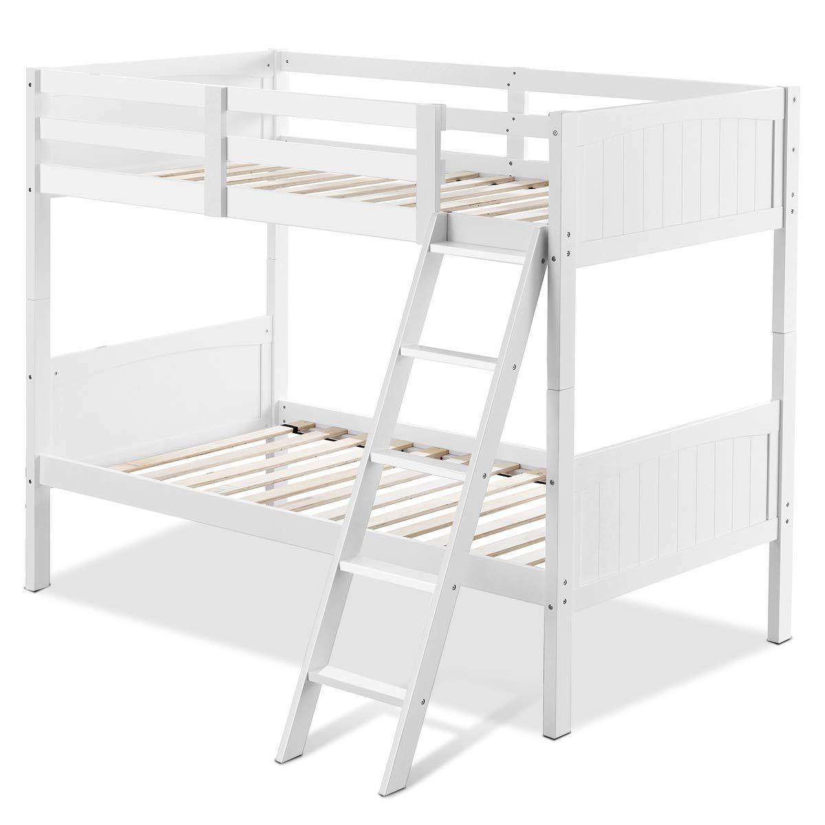 Wood Twin Over Twin Bunk Beds, Convertible 2 Individual Twin Beds for Kids Children