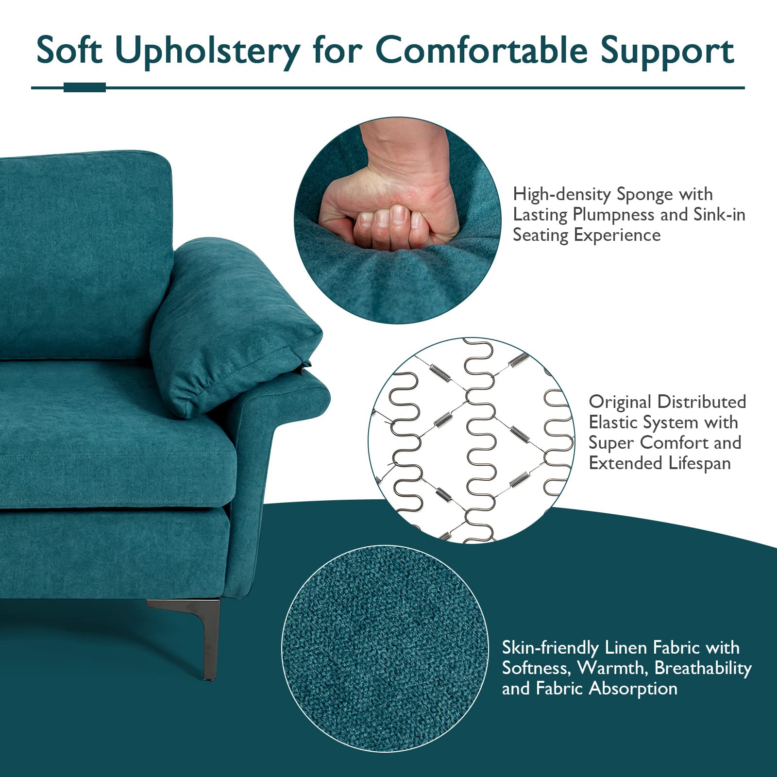 100.5 Inch Convertible L-Shaped Sectional Sofa Couch, 3-Seat Sofa with Reversible Chaise Lounge