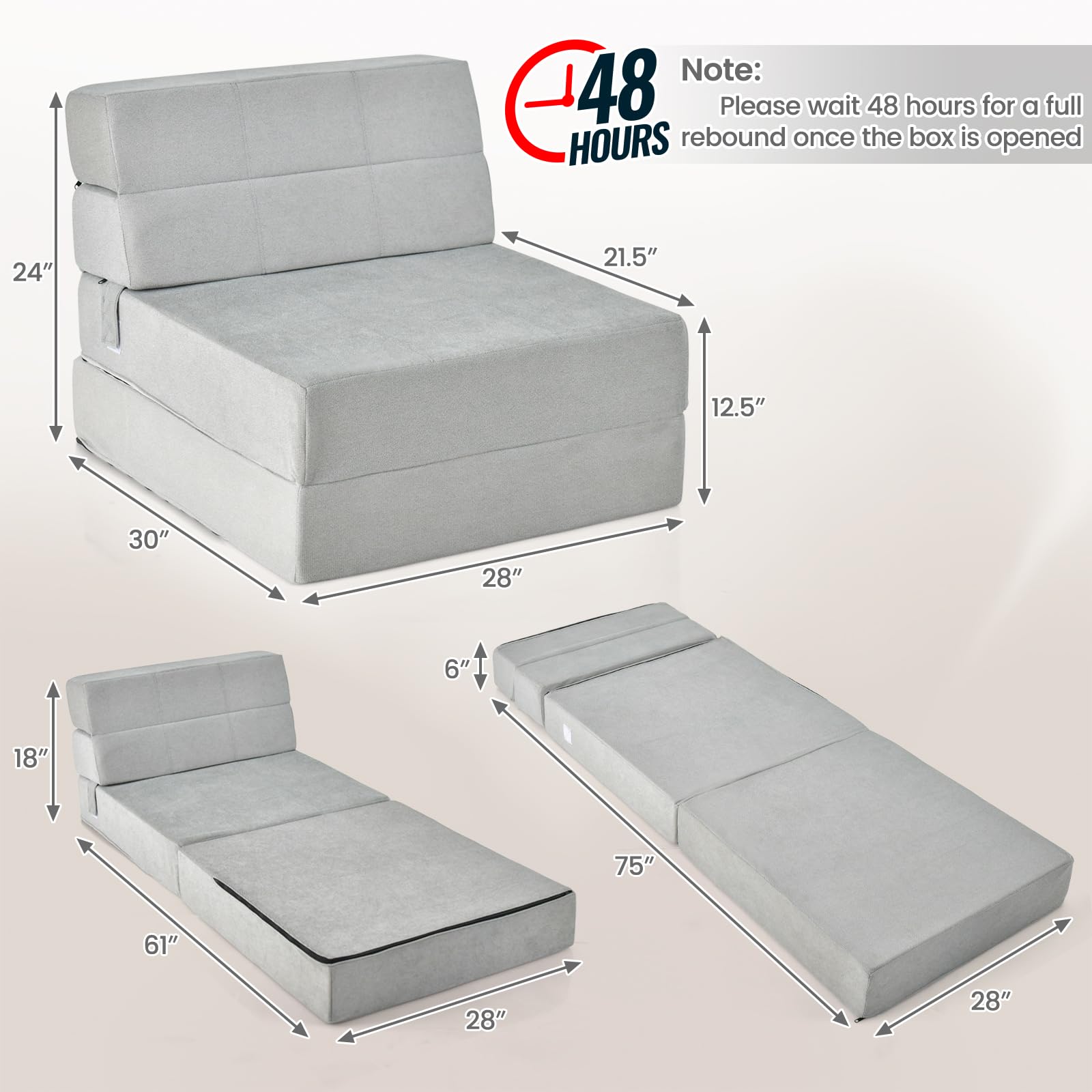 Folding Floor Sofa Bed, Convertible Sleeper Chair Bed