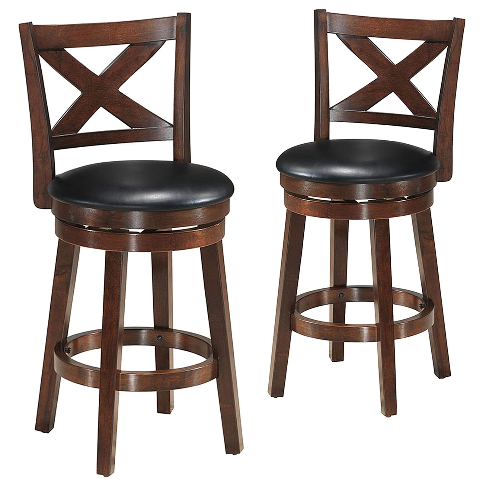 Bar Stools, Counter Height Dining Chair, Fabric Upholstered 360 Degree Swivel, PVC Cushioned Seat