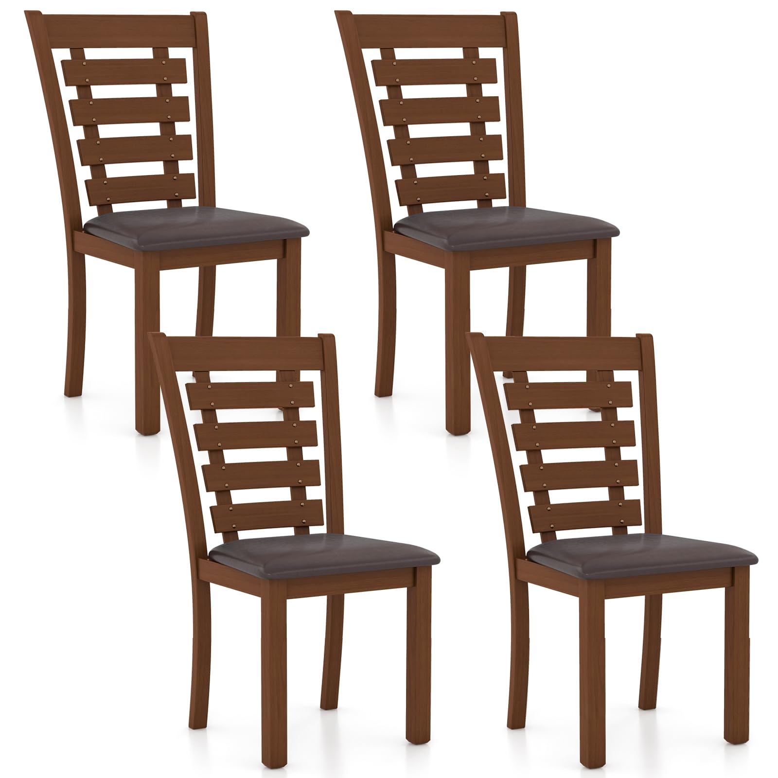 Wood Dining Chairs Set of 2/4, Farmhouse High Back PU Leather Dining Room Chair