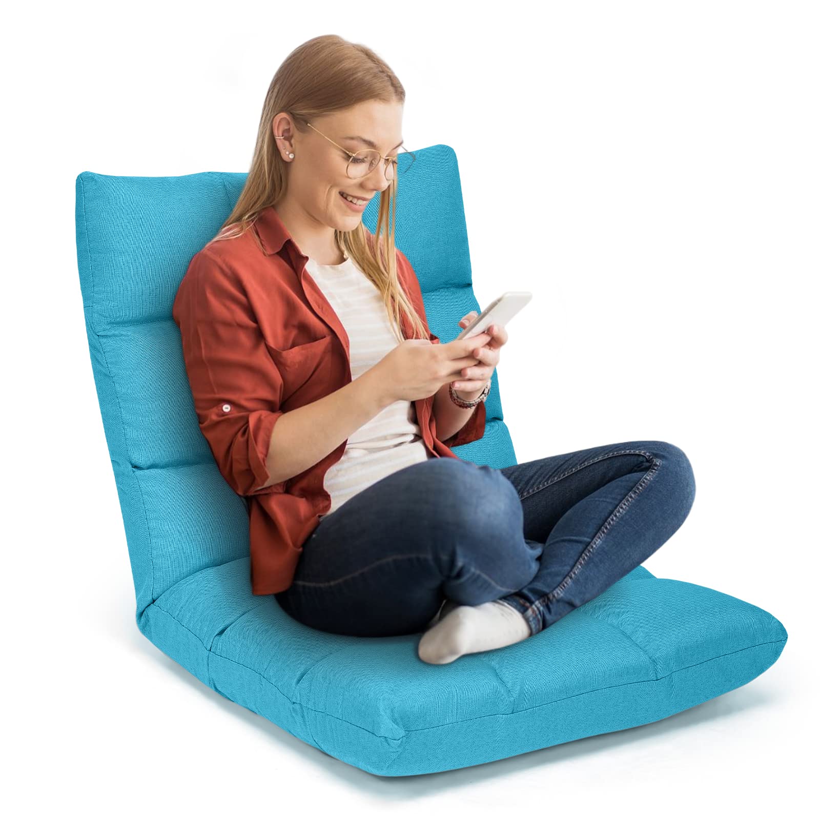 Folding Gaming Floor Chair，Adjustable 14-Position Floor Sofa with Back Support