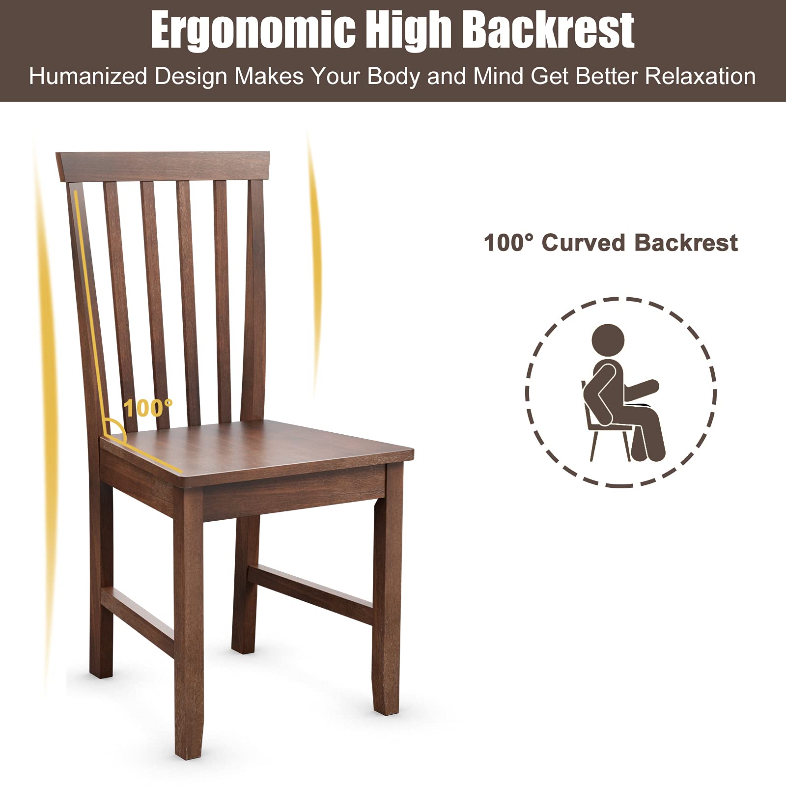 Wood Dining Chair Set of 2/4, Farmhouse Wooden Dining Side Chair with High Slat Back, Rubber Wood Legs