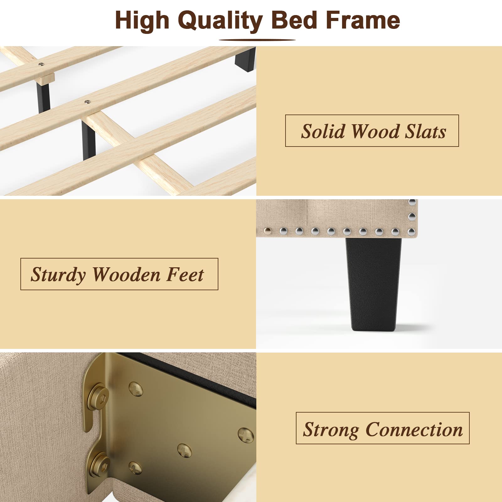 Twin/Full/Queen Size Upholstered Platform Bed Frame with Headboard
