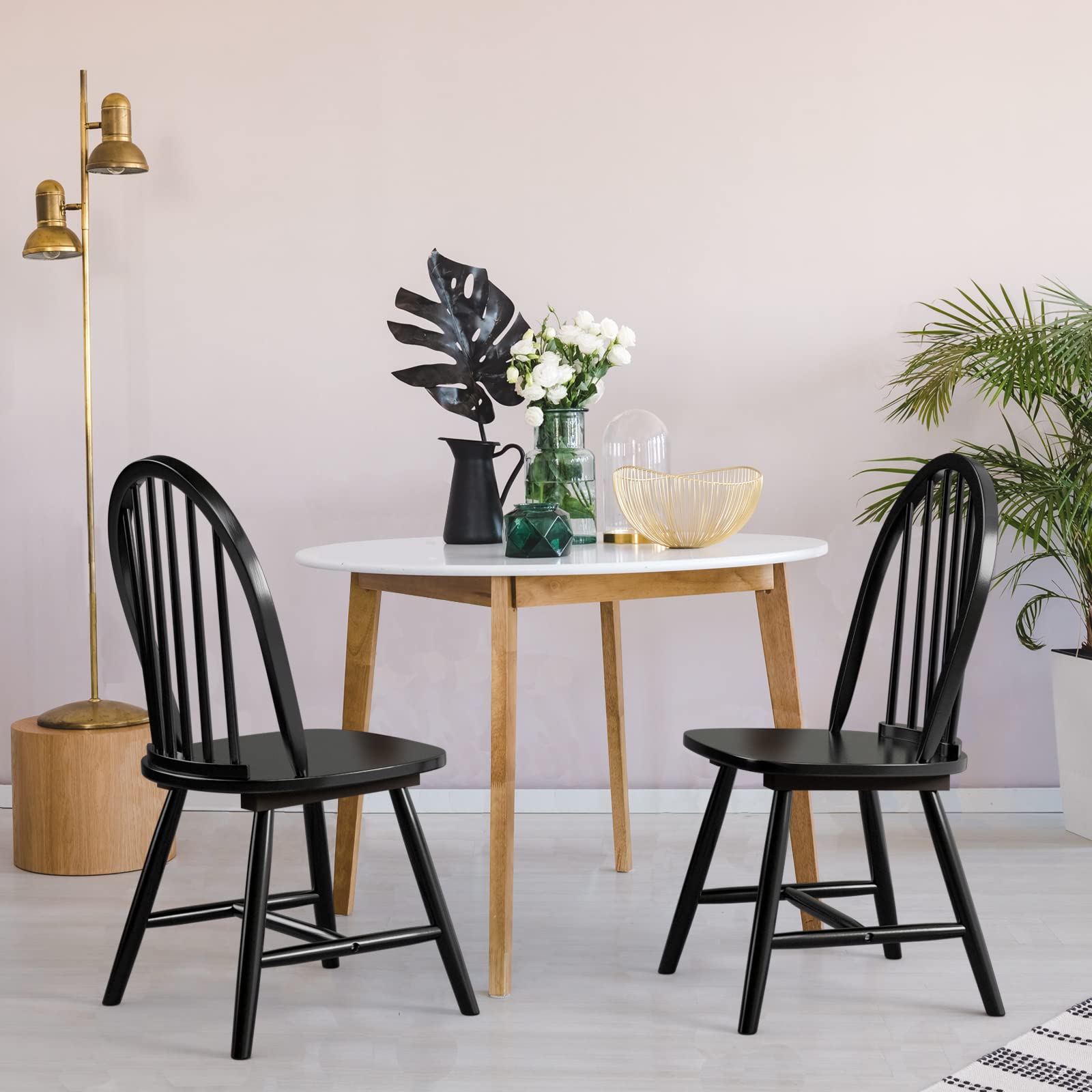 Set of 2/4 Wood Dining Chairs, French Country Armless Spindle Back Dining Chairs