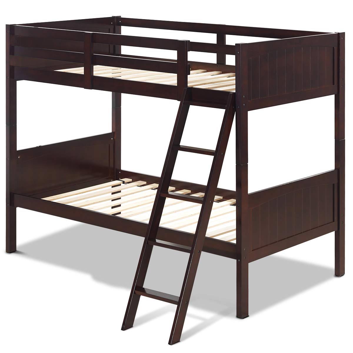 Wood Twin Over Twin Bunk Beds, Convertible 2 Individual Twin Beds for Kids Children