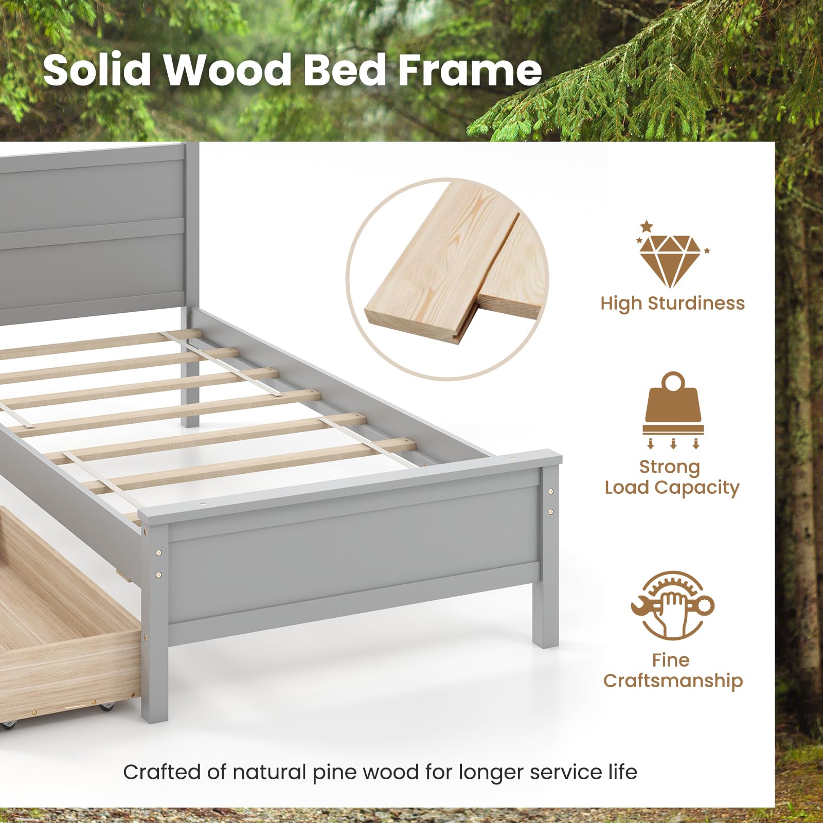 Twin Bed Frame with 2 Storage Drawers