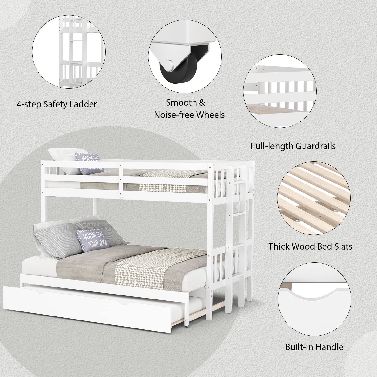 Twin Over Full Bunk Bed with Trundle,  Extendable Twin/Full/Queen/King Bunk Bed