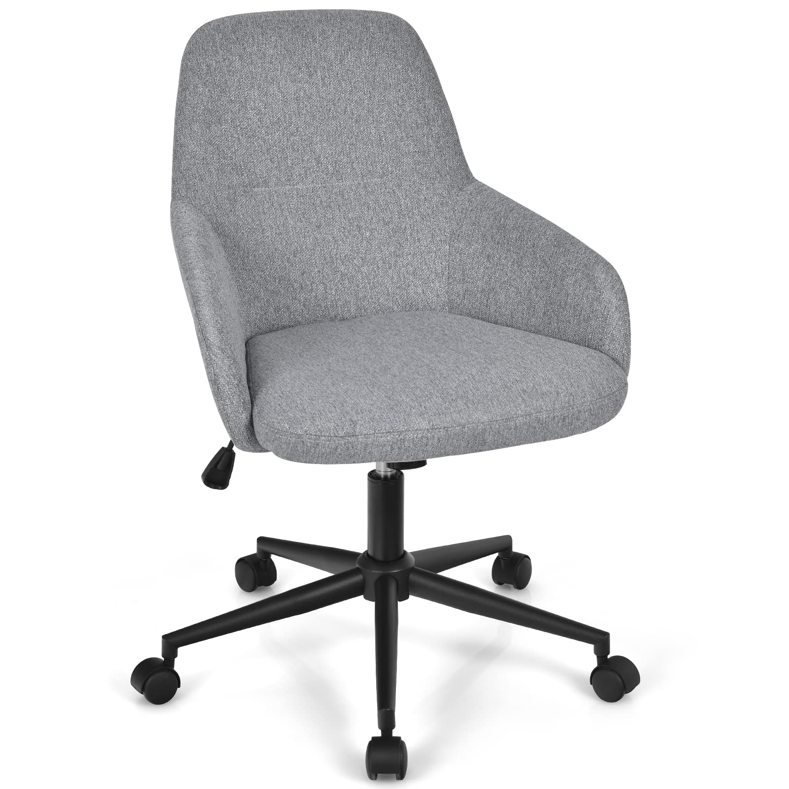 Fabric Office Chair, Upholstered Linen Leisure Chair, Ergonomic Desk Chair w/Rocking Backrest