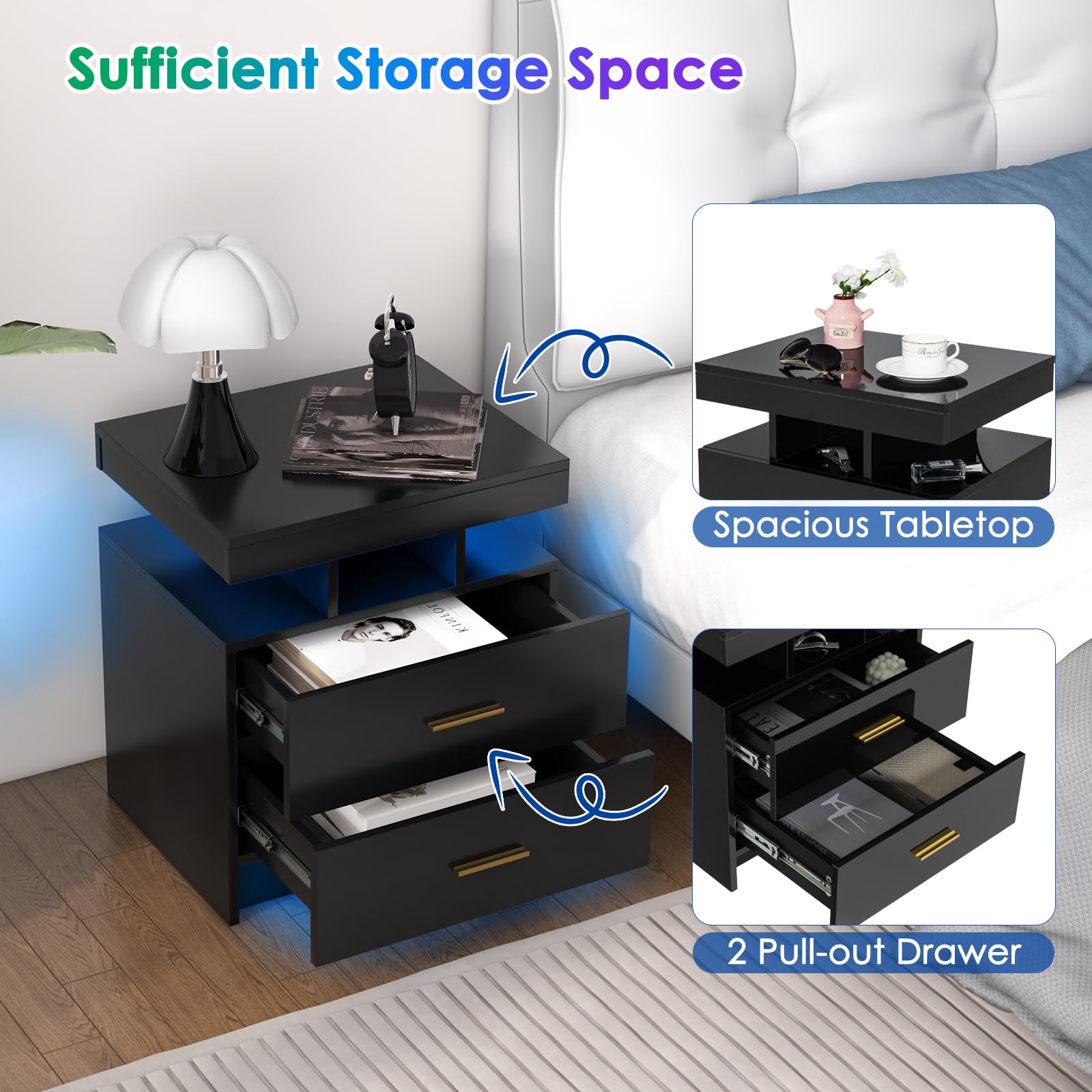 Modern Nightstand with LED Lights（1/2）