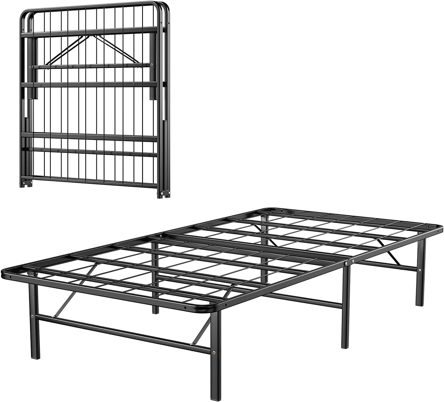 14 Inch Foldable Metal Platform Bed Frame, Tool-Free Assemble, Heavy Duty Folding Bed Frame w/Steel Slat & Underbed Storage