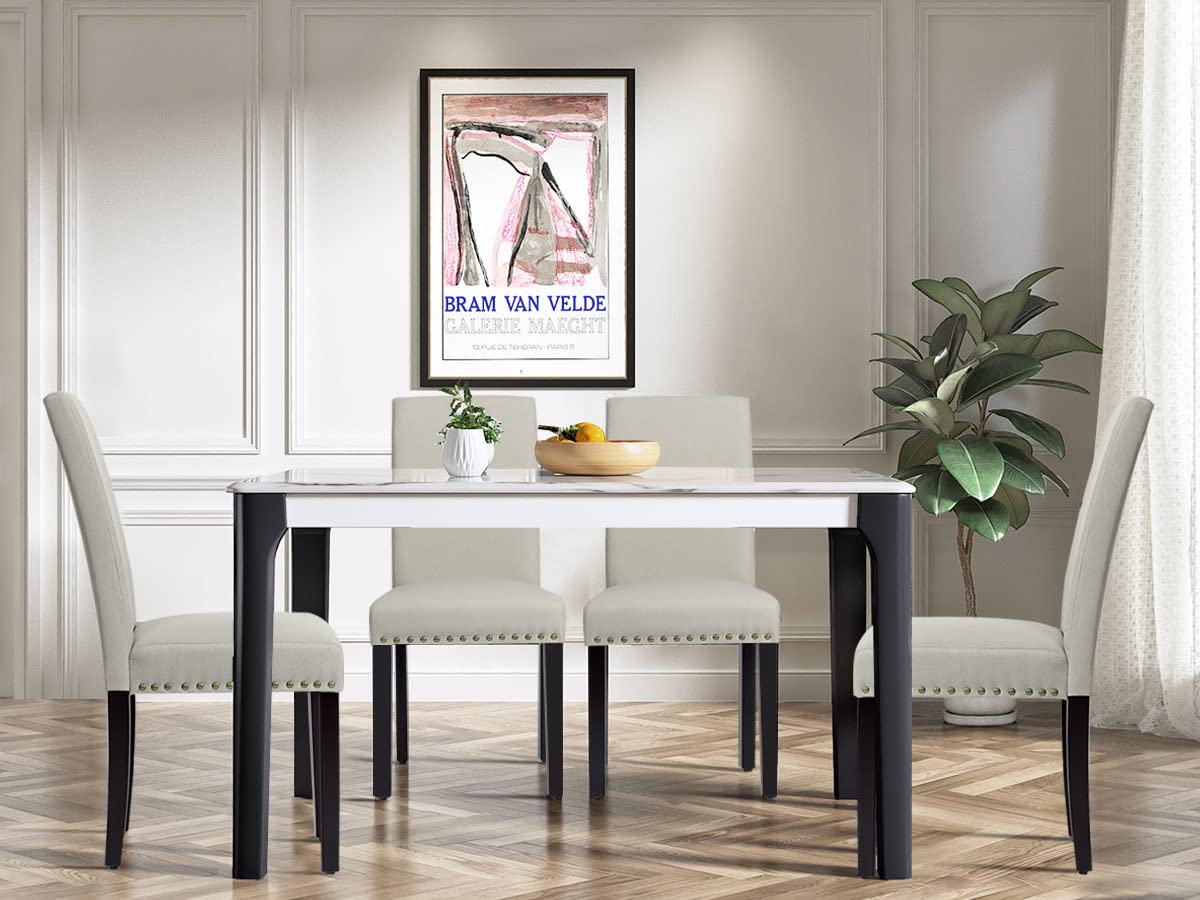 Upholstered Dining Chairs Set of 2, Fabric Side Chairs with Wood Legs, Soft Padded Seat